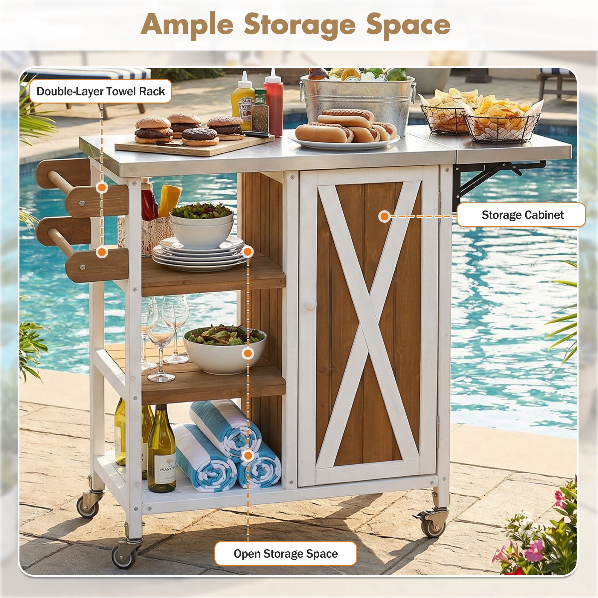 Foldable Outdoor Kitchen Island With Storage Cabinet