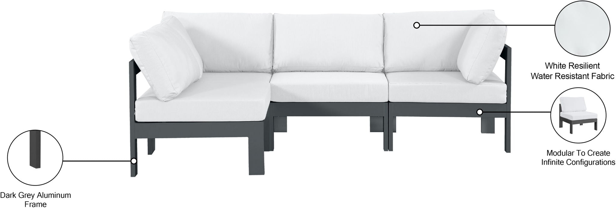 Nizuc - Outdoor Patio 4 Piece Modular Sectional With Gray Frame
