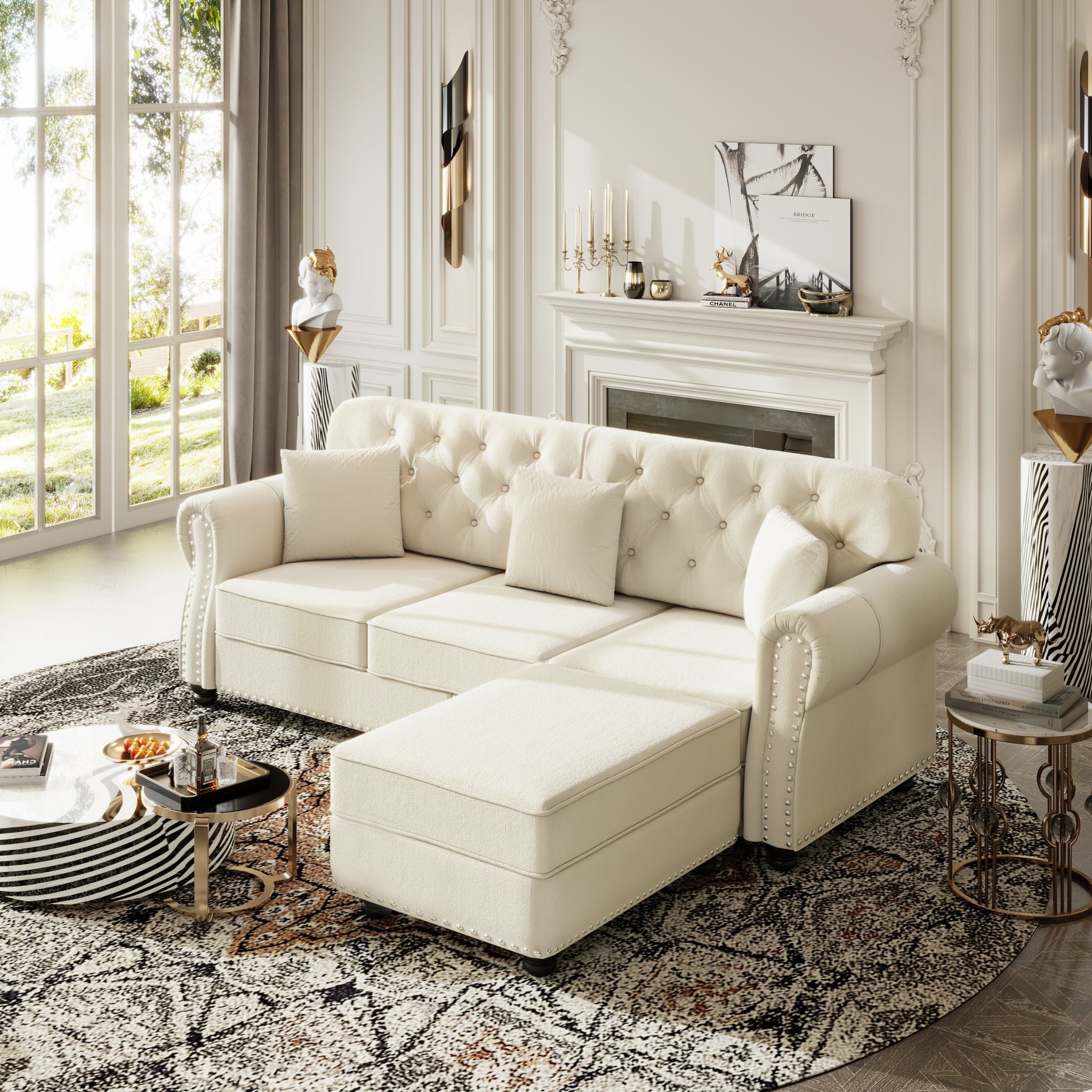 Upholstered Sofa Set With Nailhead Trim And Rolled Armrests, Includes Pillows