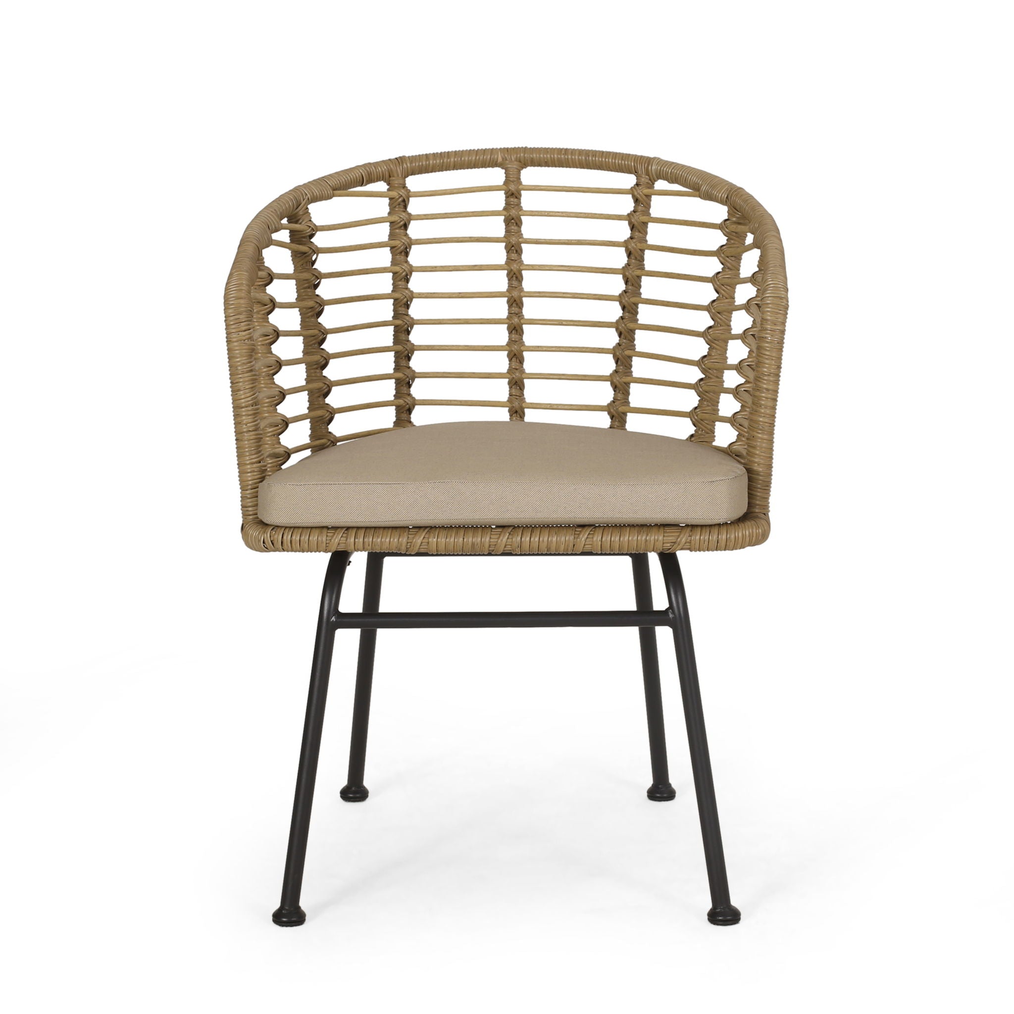 Randy - Modern Wicker Chair With Water Resistant Cushions - Brown / Beige