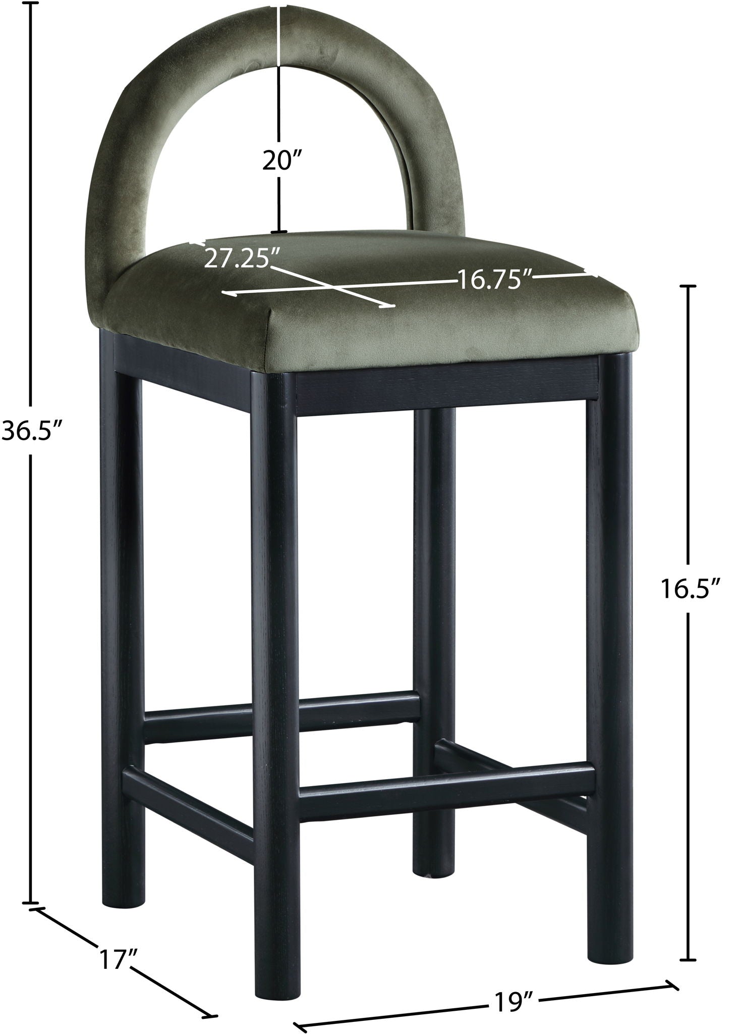 Conrad - Velvet Counter Stool With Black Legs
