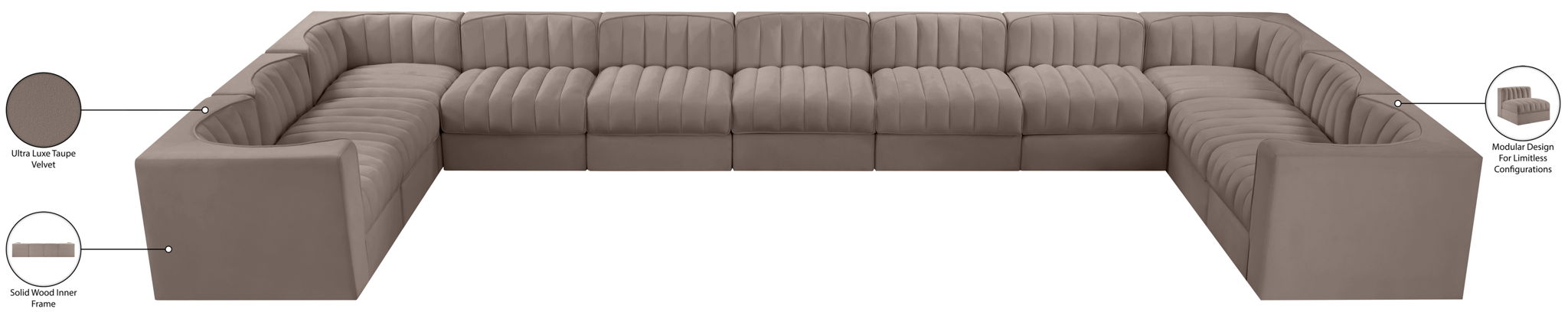Rummi - Velvet Performance Fabric Upholstered 11 Piece Modular Sectional