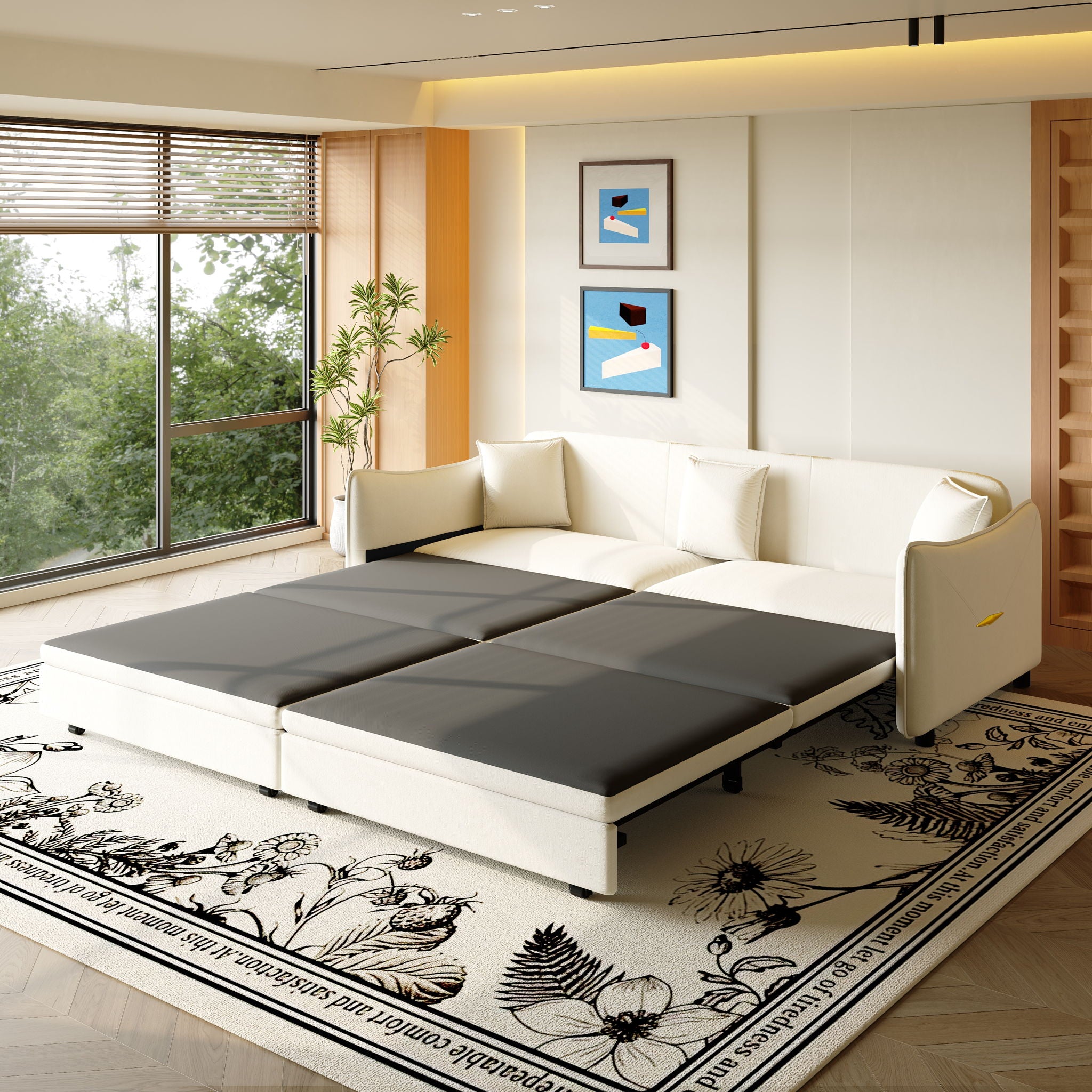 King Pull Out Sofa Bed, 3-In-1 Convertible Bed With 3 Pillows