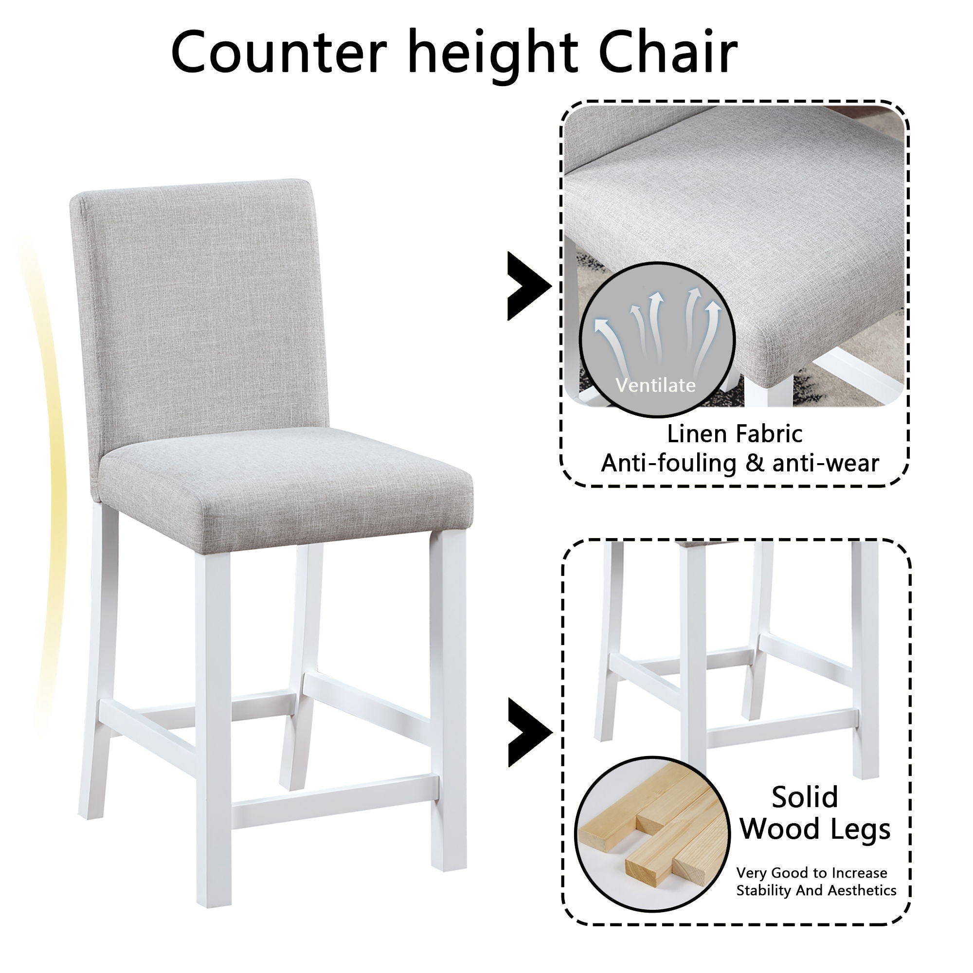 5 Piece Counter Height Table Set, Square Table And 4 Upholstered Chairs