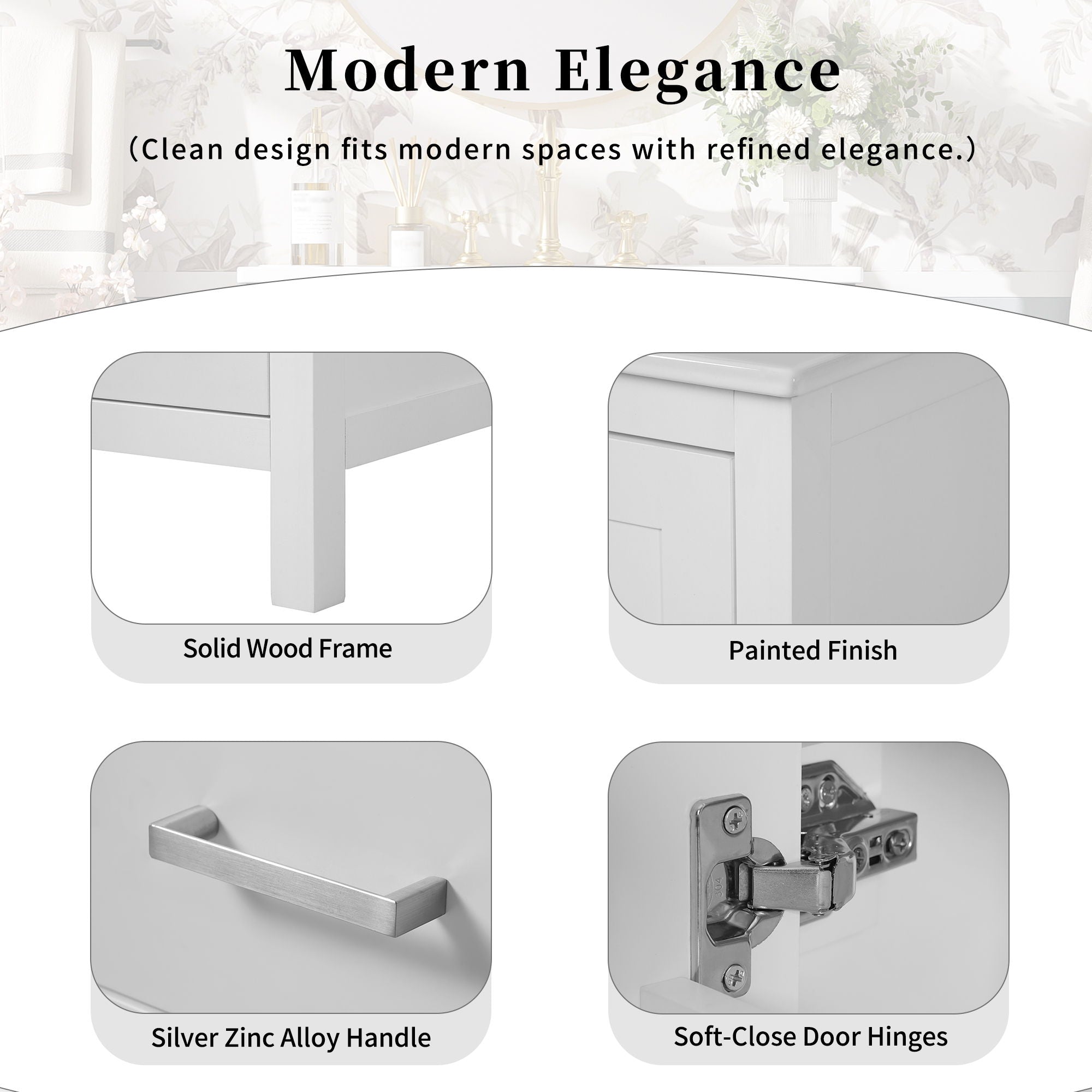 Bathroom Vanity With Integrated Undermount Ceramic Sink, 2 Doors And 1 Drawer, Soft Close Hinges