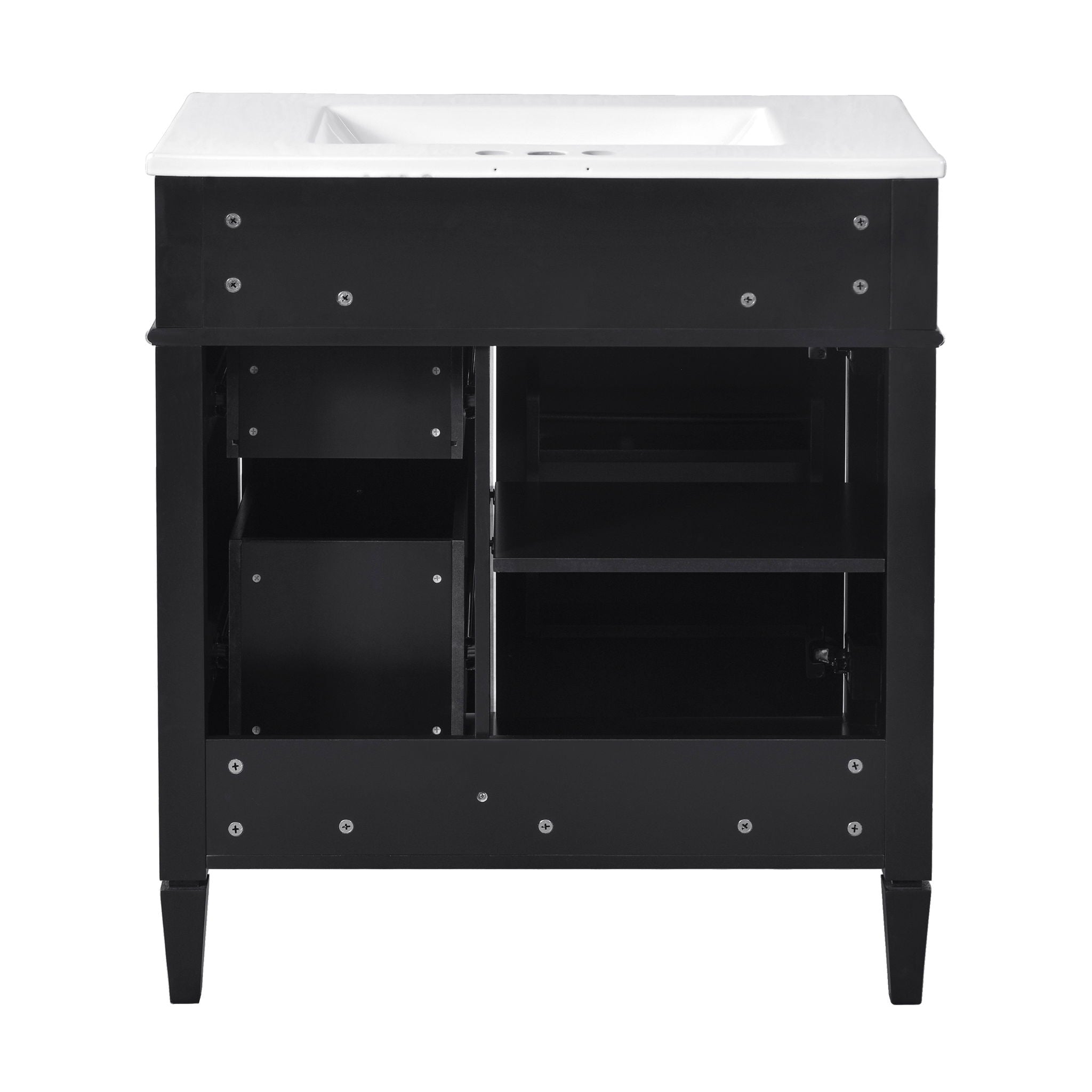 Bathroom Vanity With Top Sink, 2 Doors And 3 Drawers, Freestanding Set With Mirror Cabinet