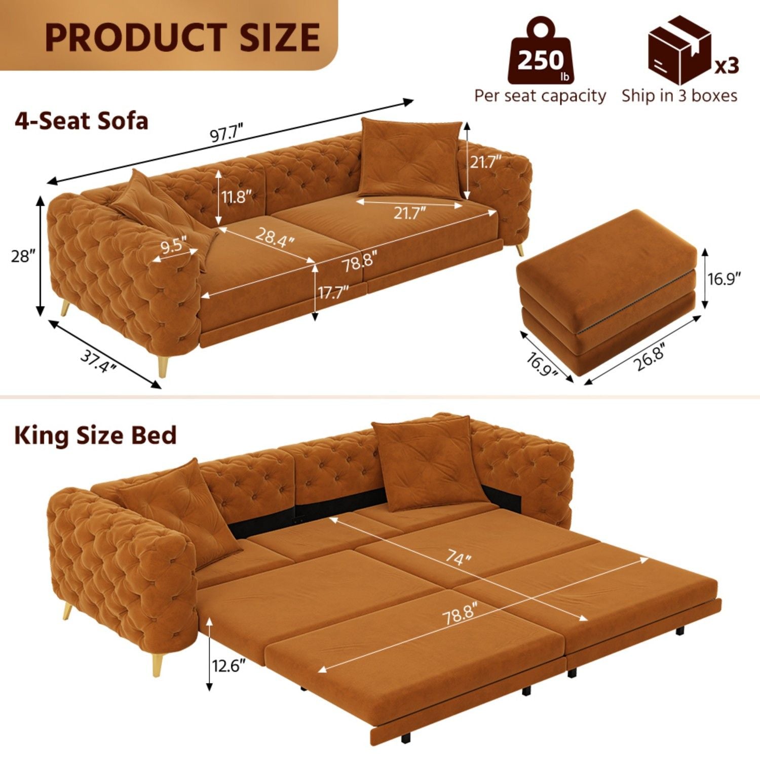 3-In-1 Convertible Sleeper Sofa