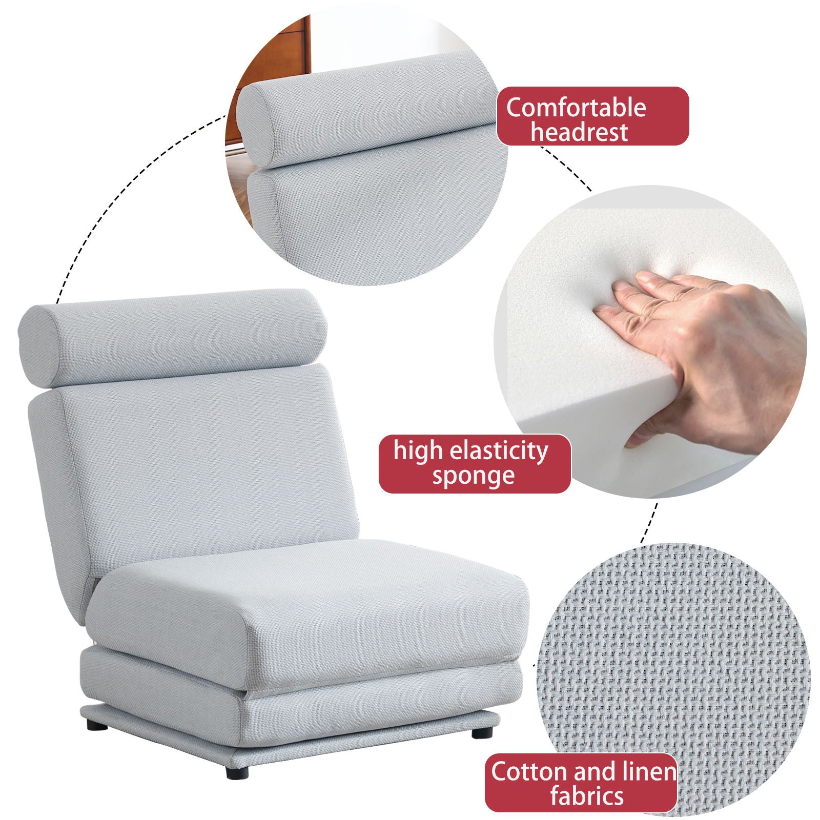 Foldable Single Chair Sofa Bed With Pillow, Easy To Store, Breathable And Wearable