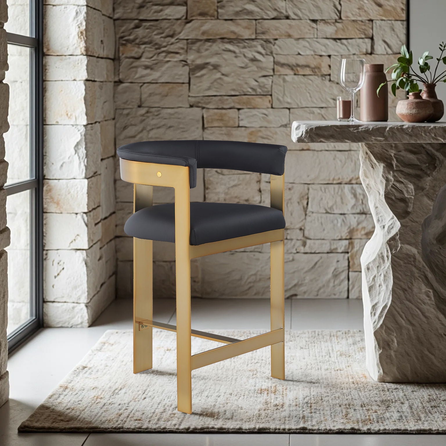 Romeo - Faux Leather Counter Stool With Gold Base (Set of 2)