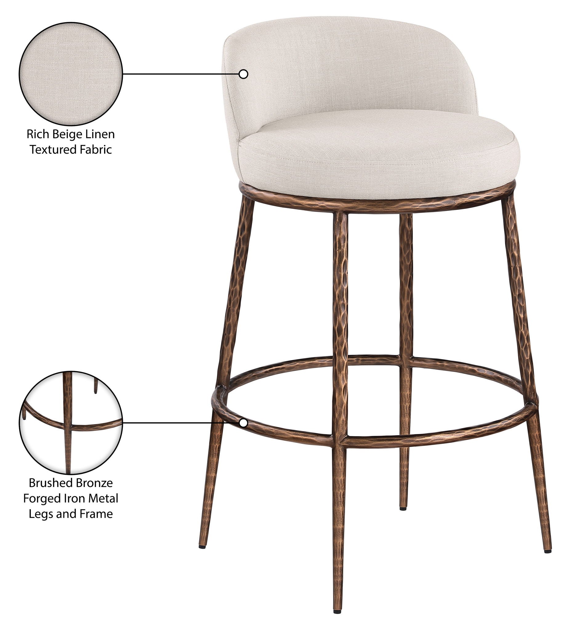 Ferro - Performance Fabric Upholstered Bar Stool - Antique Bronze