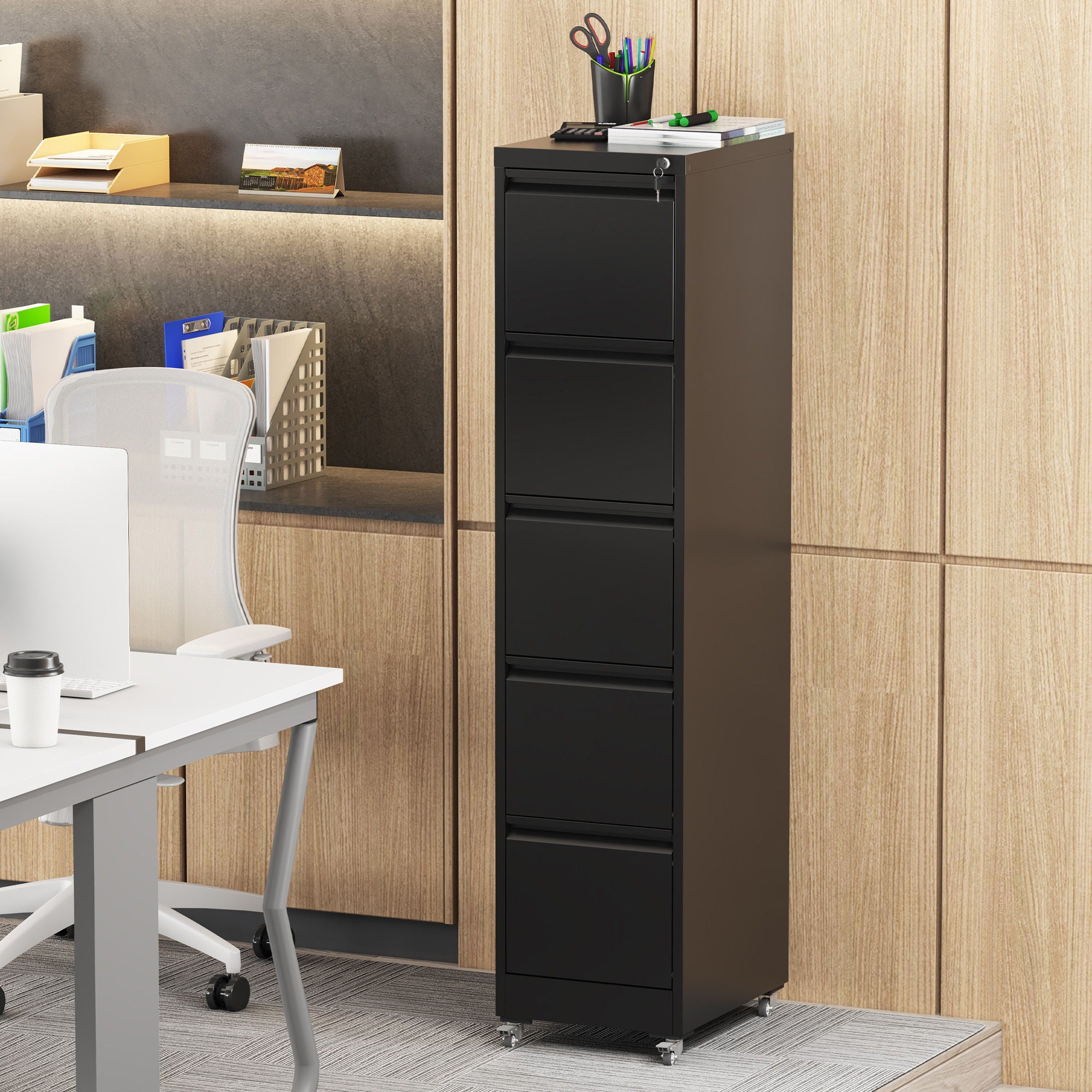 Drawer Metal Locking Vertical File Cabinet With Wheels Heavy Duty Lockable Storage