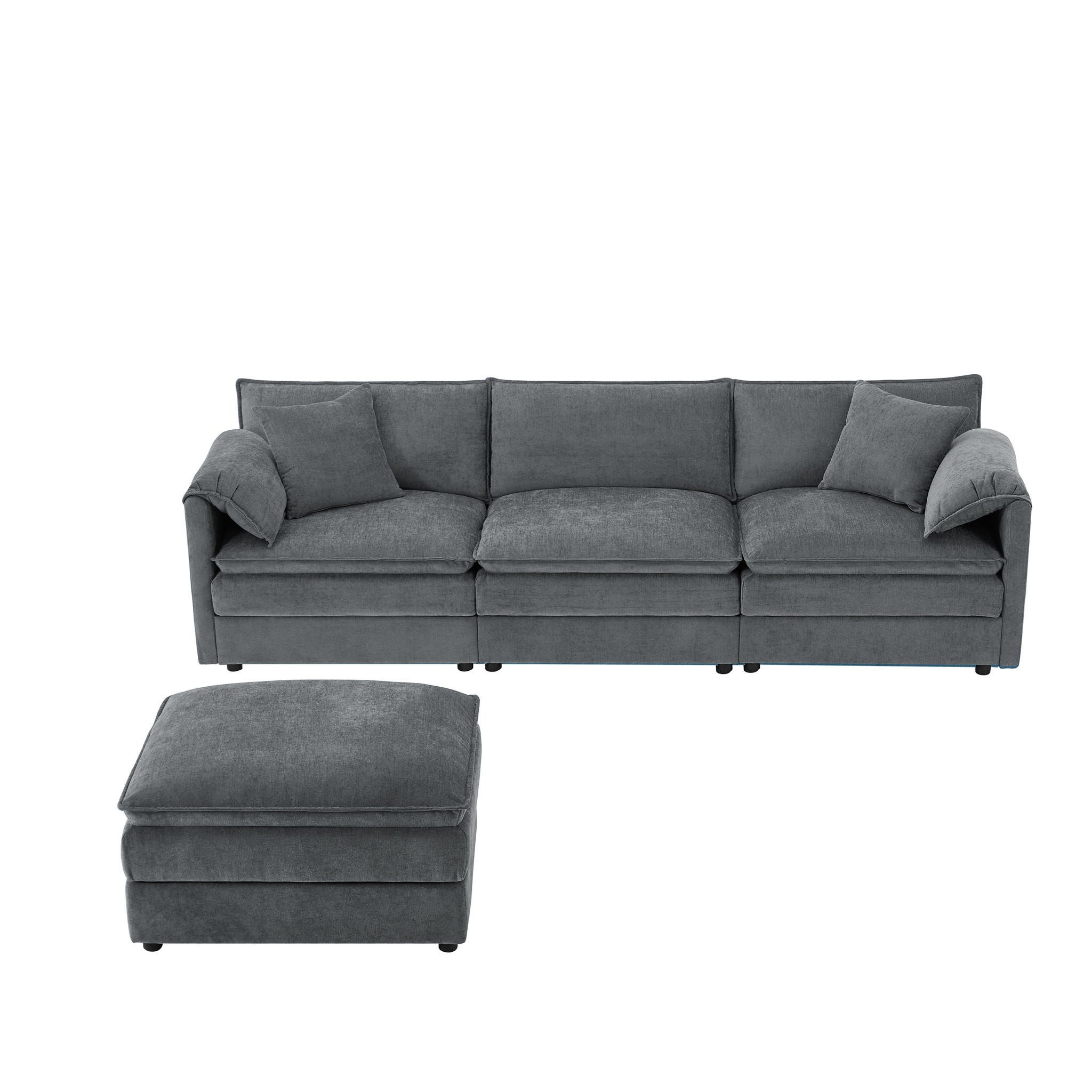 Modular Sectional With Deep And Wide Seat, Cloud Couch Set With Double Cushions Sofa With Movable Ottoman