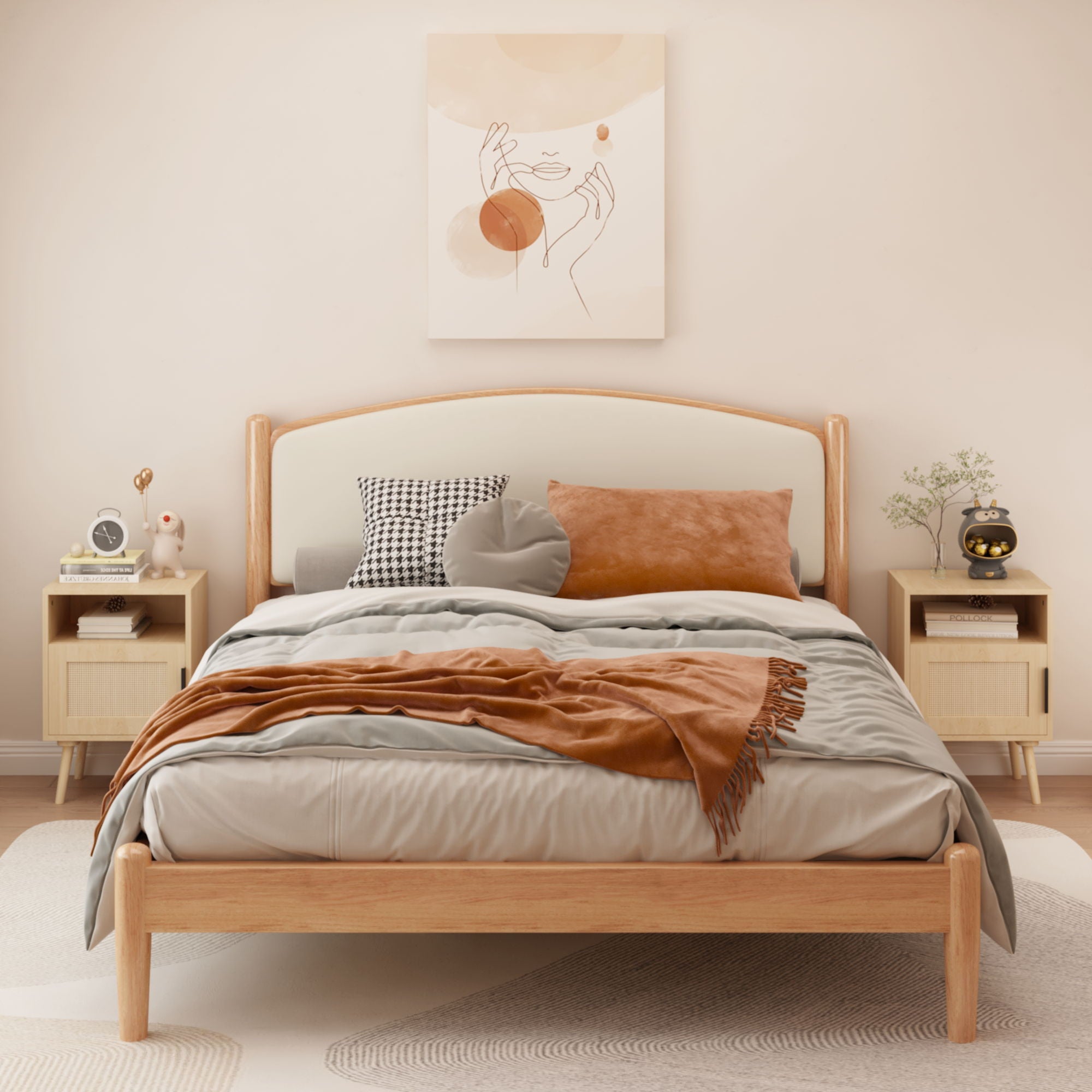 Nightstand, Side Table With Door And Open Shelf For Bedroom - Oak