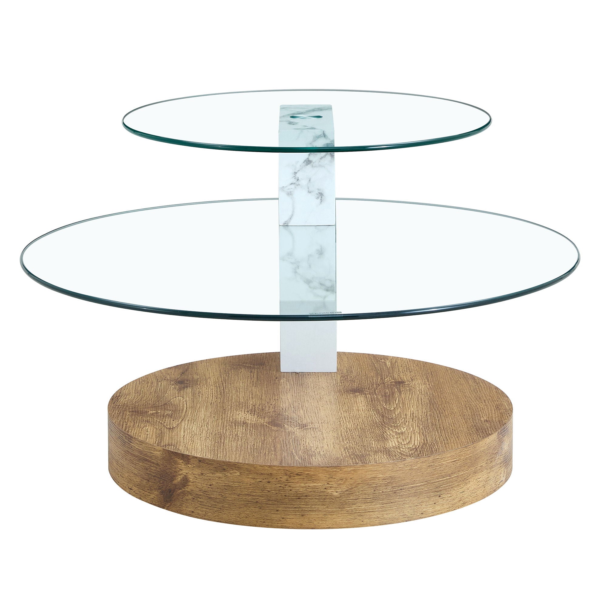 Contemporary Artistic Double Layer Coffee Table, Tempered Glass Top