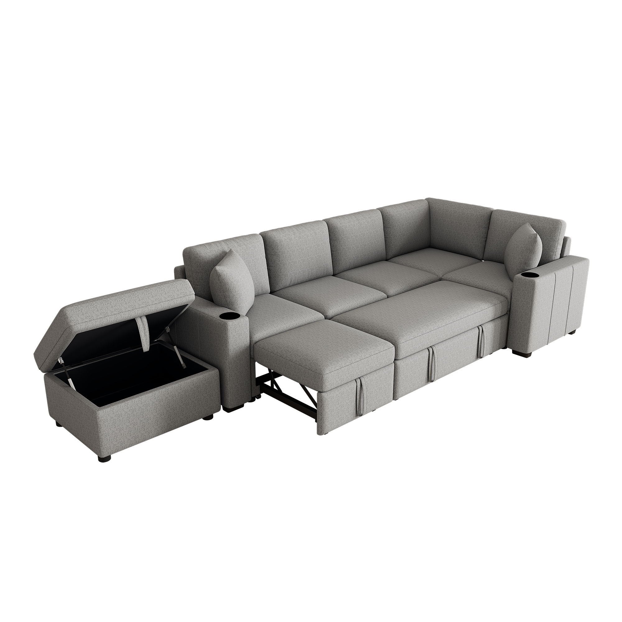 Sectional Sofa Convertible Pull-Out Sofa Bed With A Movable Storage Ottoman For Living Room
