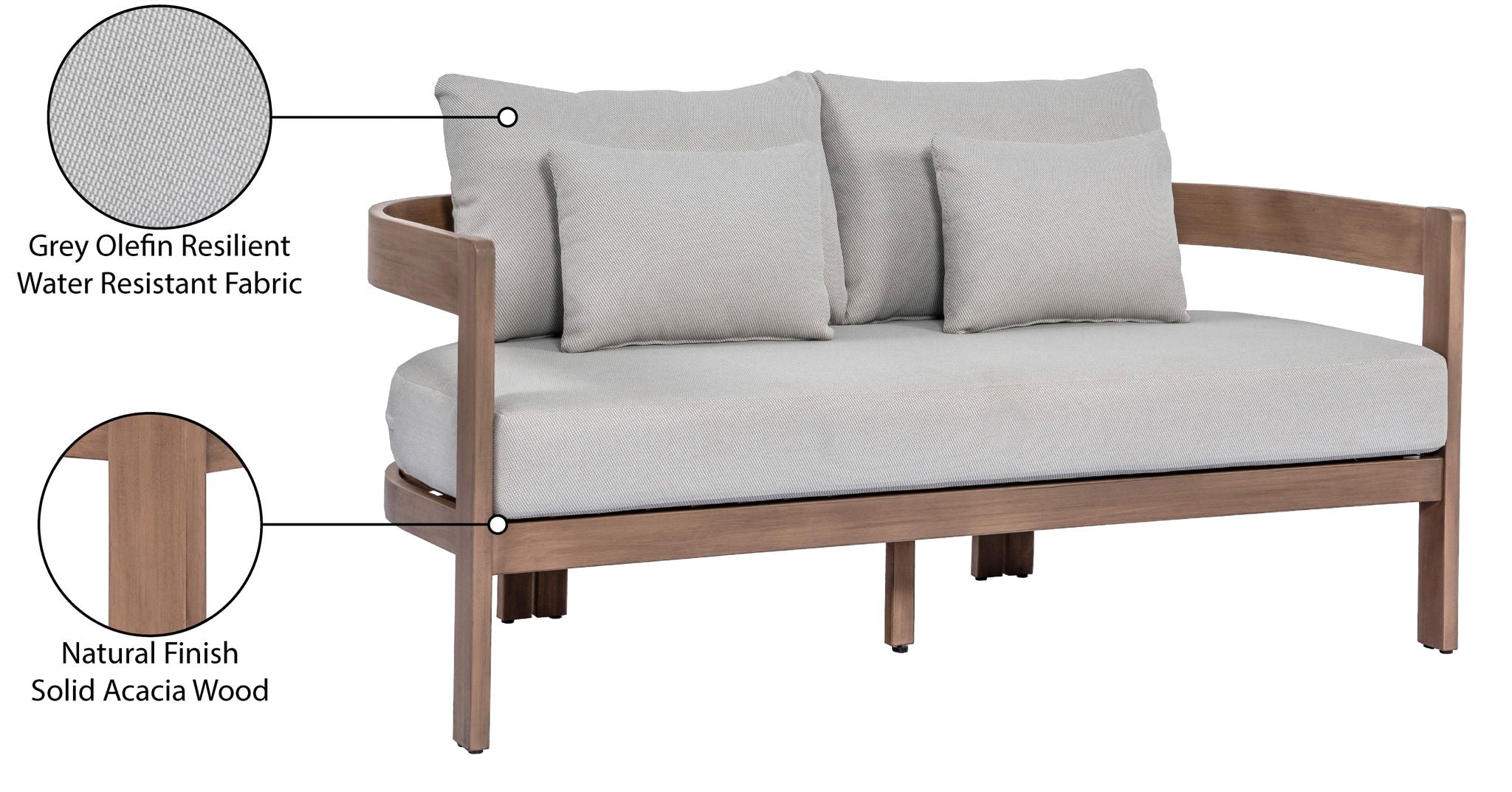 Newport - Water Resistant Fabric 65" Upholstered Outdoor Patio Loveseat