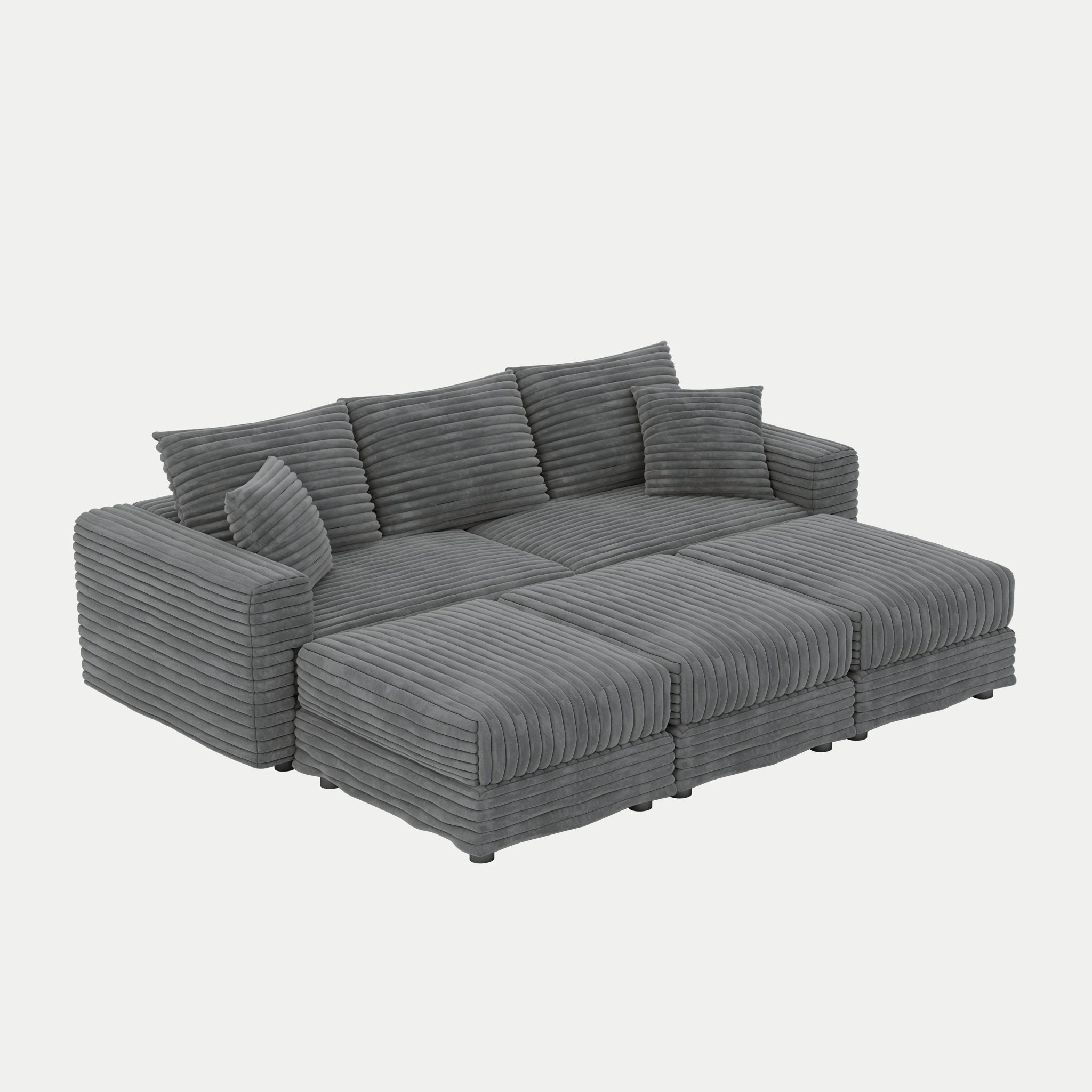 Convertible Deep Seat Sofa With Soft Pillows And Ottomans