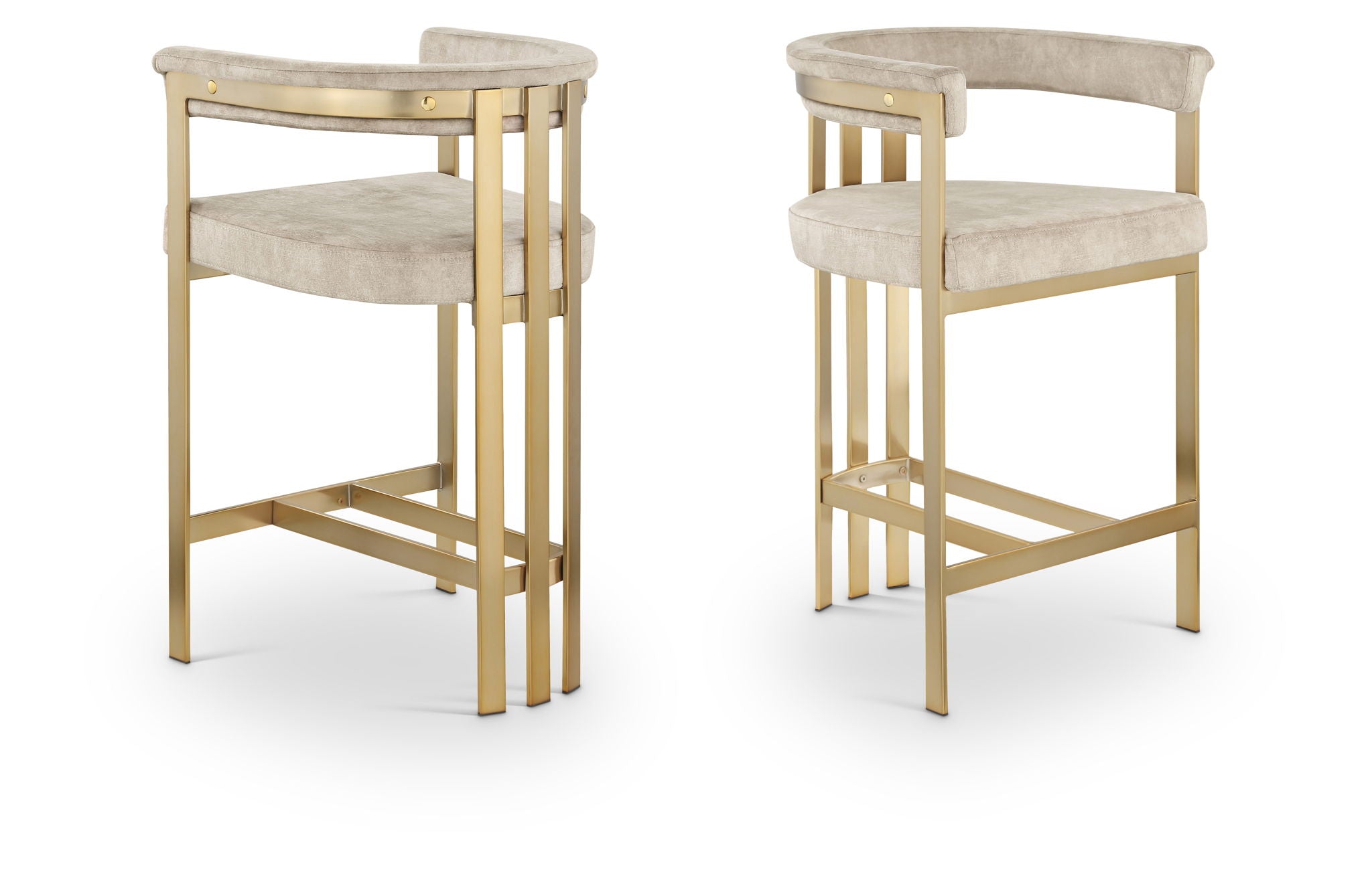 Marcello - Counter Stool With Brushed Gold Iron Frame (Set of 2) - Beige