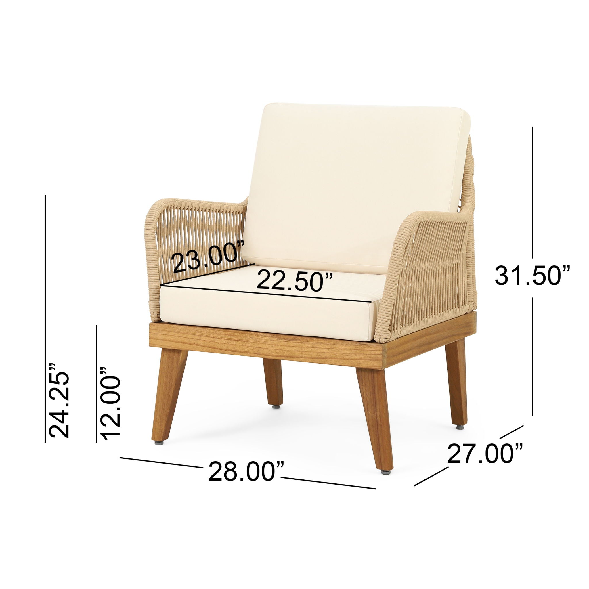 Hueber - Outdoor And Rope 4 Seater Chat Set With Cushions - Teak