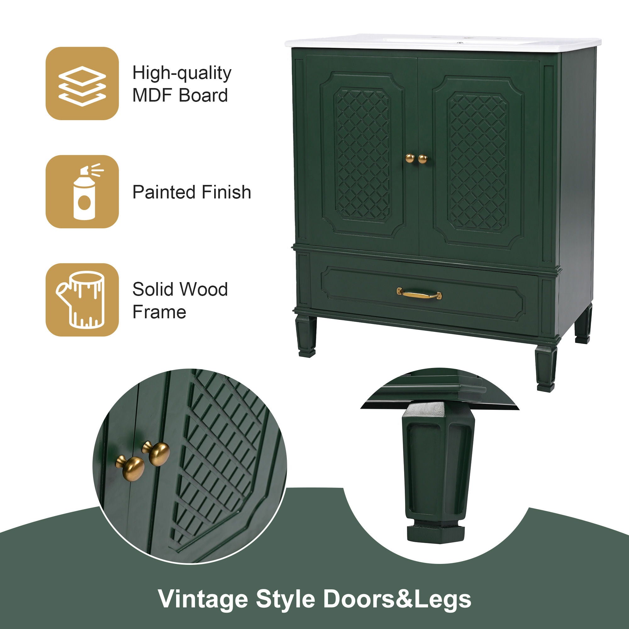 Bathroom Vanity With Sink, Soft Closing Door, Multi Functional Storage