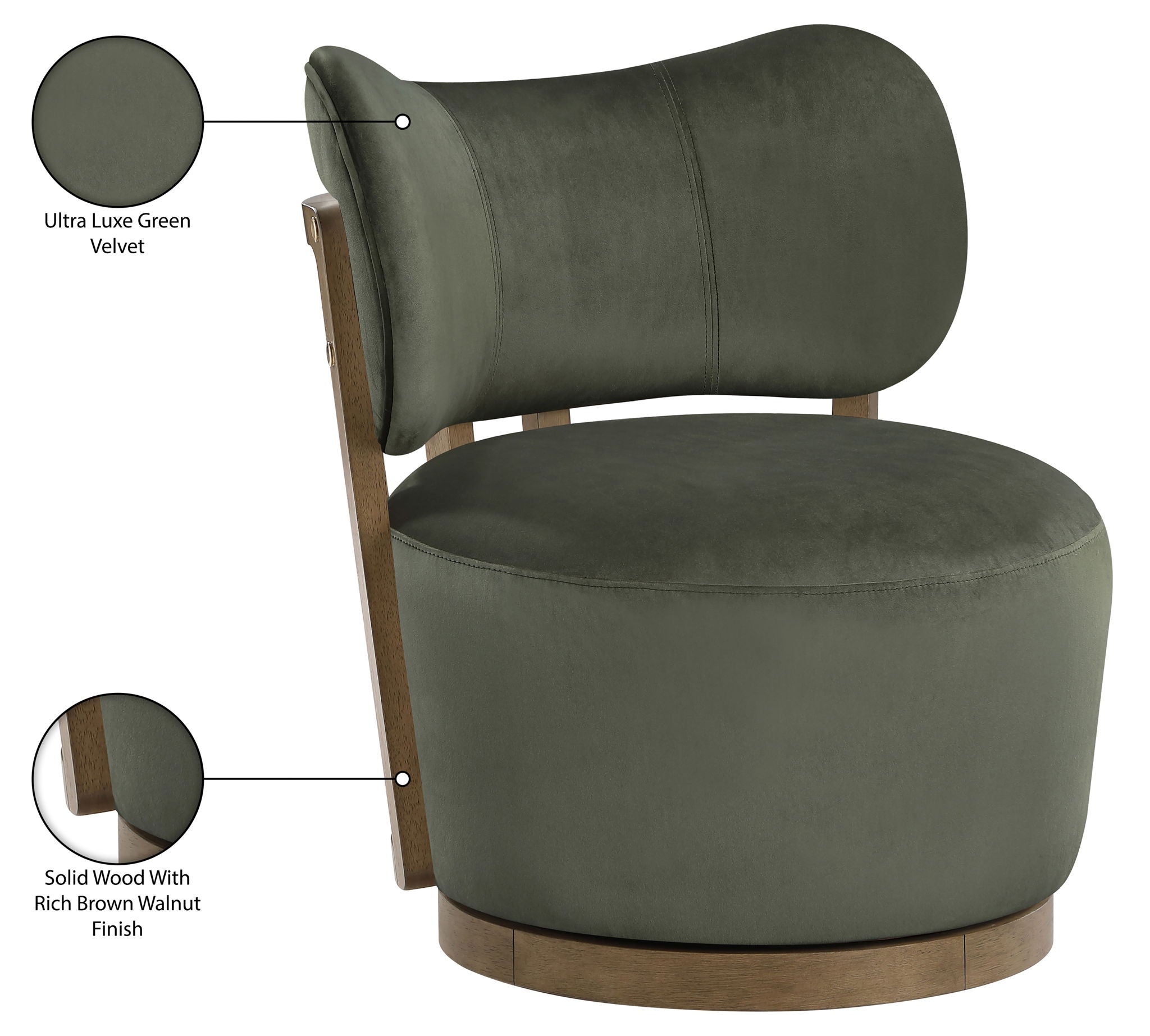 Elara - Velvet Upholstered Swivel Accent Chair - Stained Brown