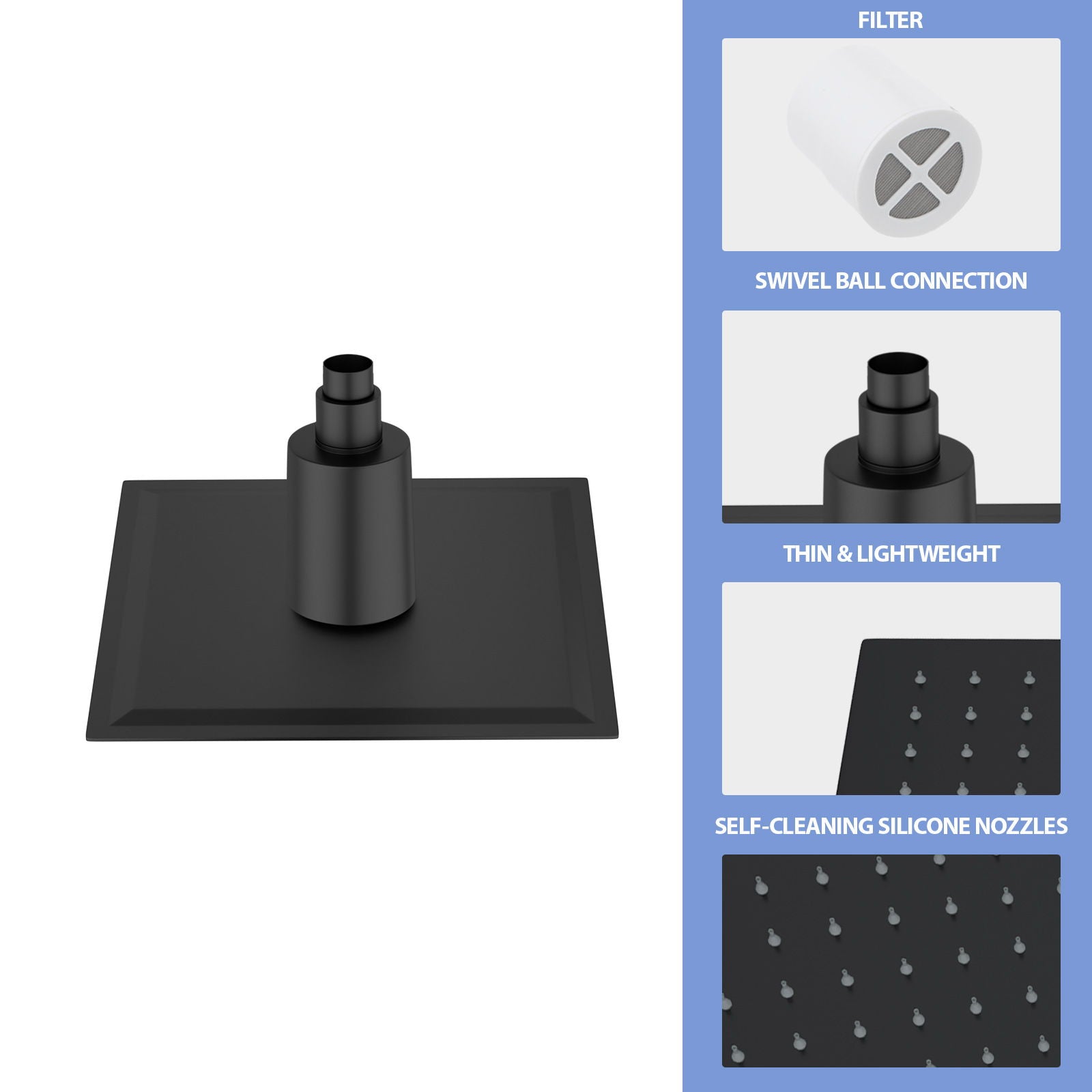 Ultra Thin 8" Square Rain Shower Head 304 Stainless Steel, Wall / Ceiling Mounted