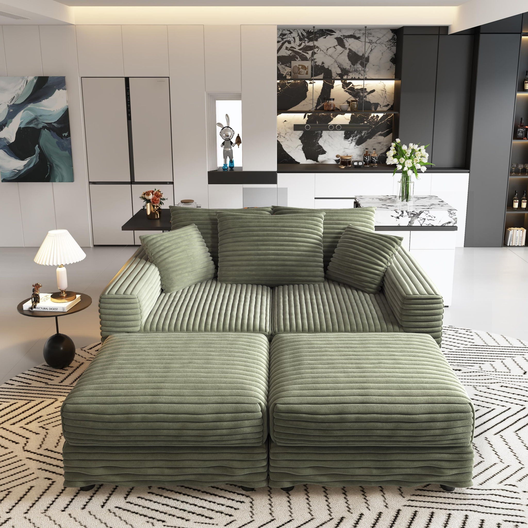 Convertible Deep Seat Sofa With Soft Pillows And Ottomans