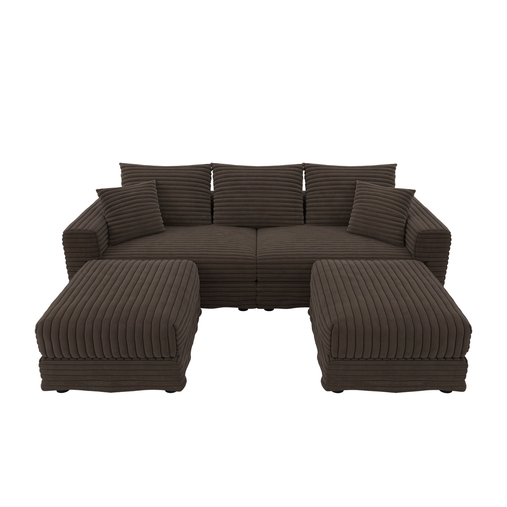 Deep Seat Convertible Sofa With Soft Pillows And Ottomans