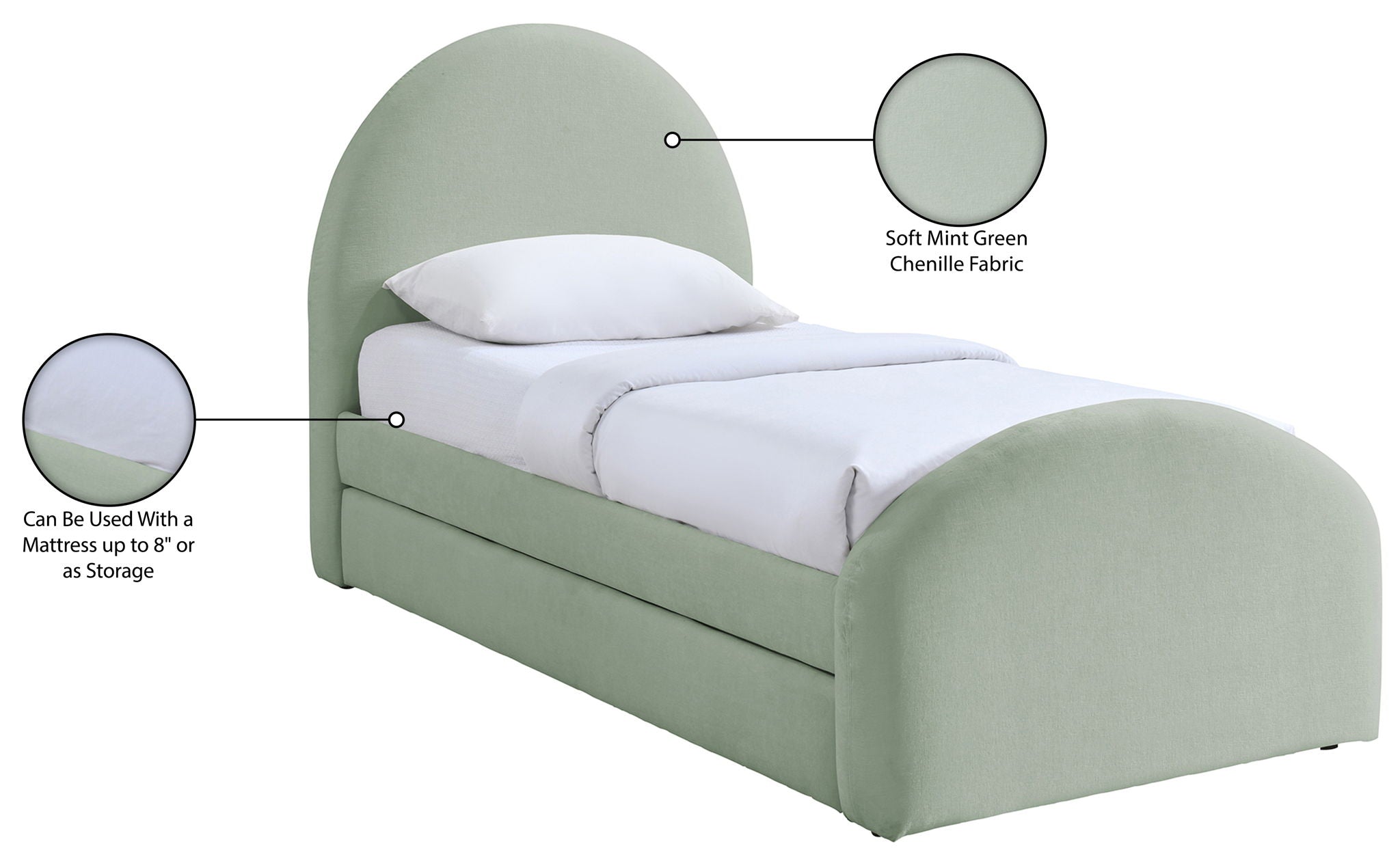 Andaz - Chenille Fabric Upholstered Trundle Bed