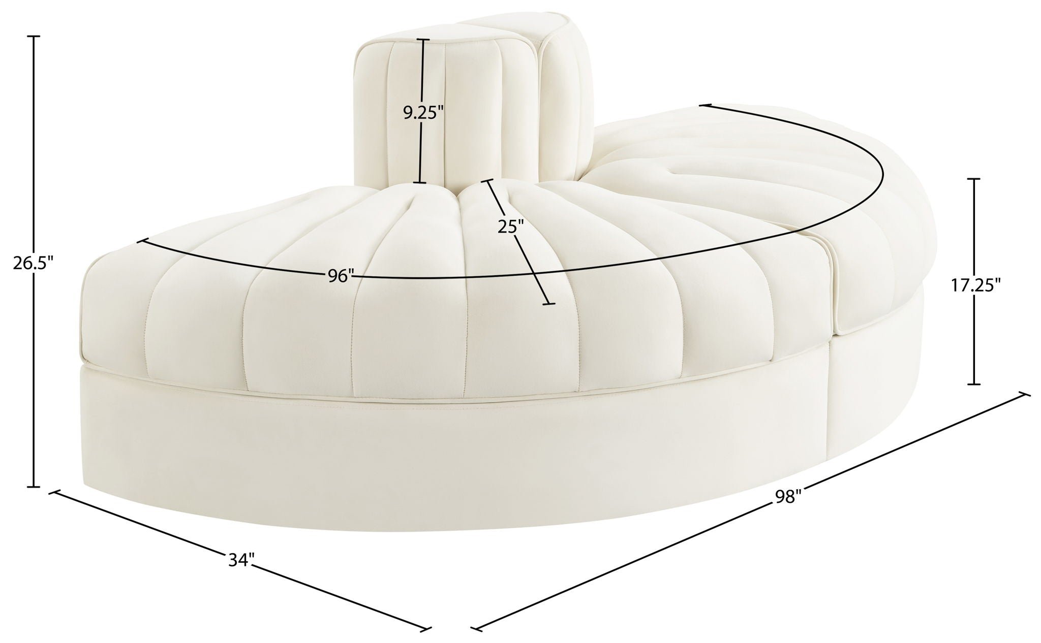Rummi - Velvet Performance Fabric Upholstered 2 Piece Rounded Modular Loveseat