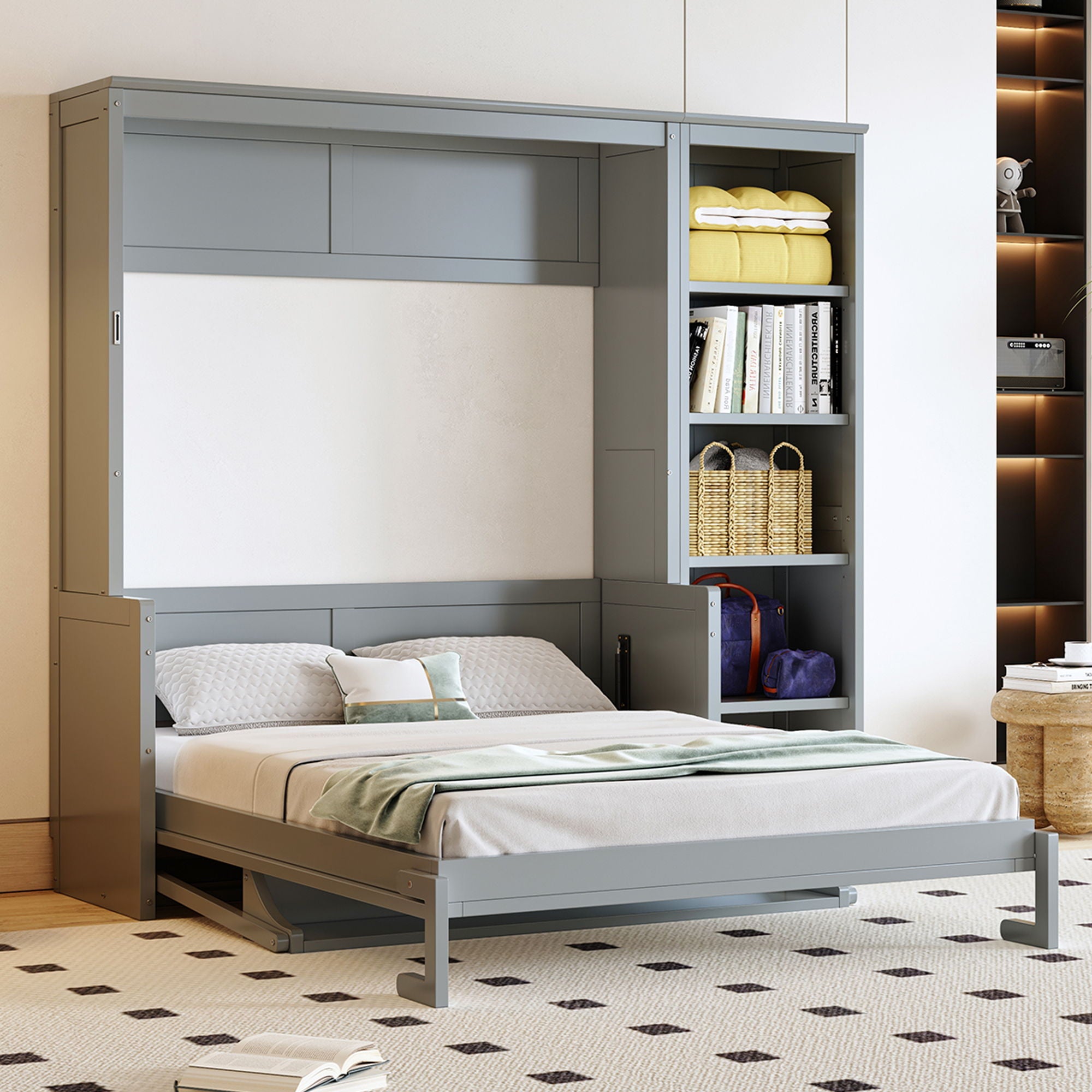 Sturdy Murphy Bed With Desk And Bookshelf