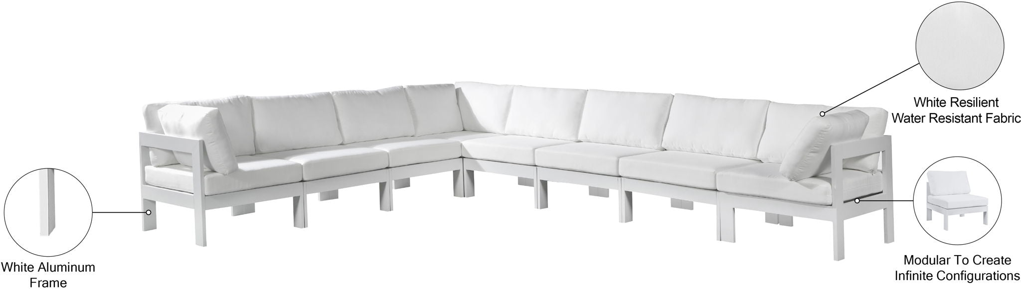 Nizuc - Outdoor Patio 8 Piece Modular Sectional With White Frame
