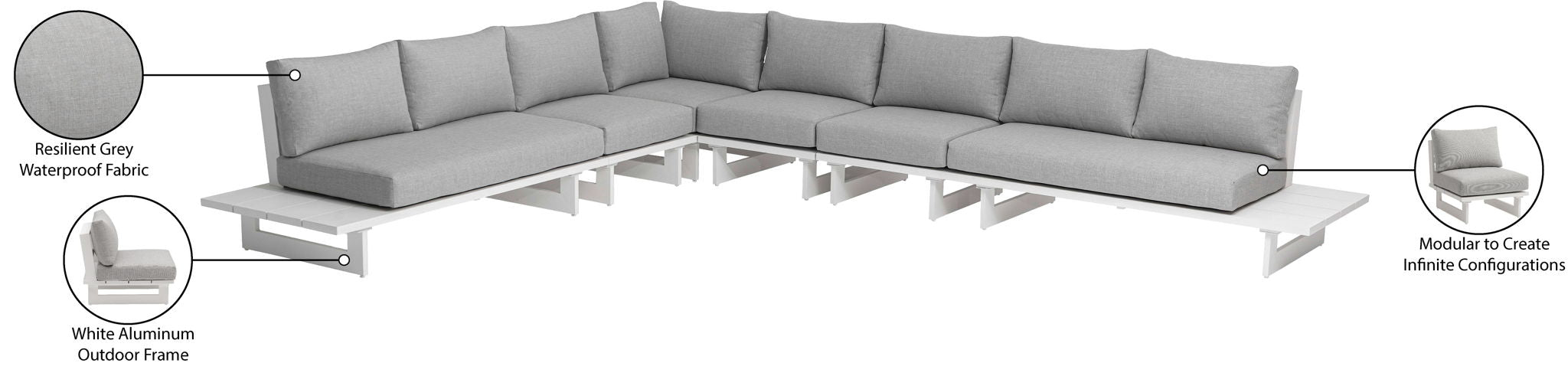 Maldives - 6 Piece Water Resistant Outdoor Patio Modular Sectional With White Base