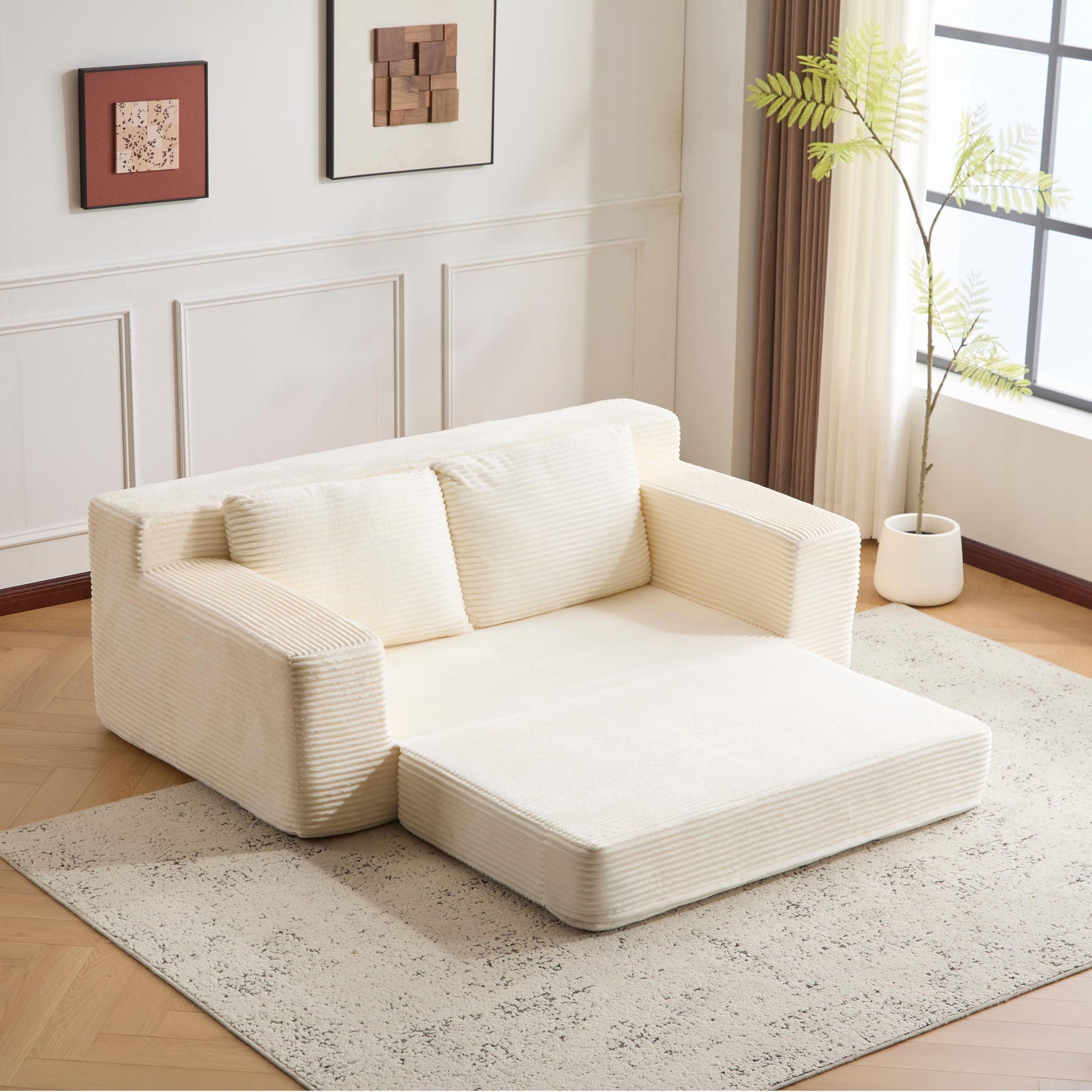 Comfortable Deep Seat Loveseat Sofa Bed, Reversible Cushion With Pillows