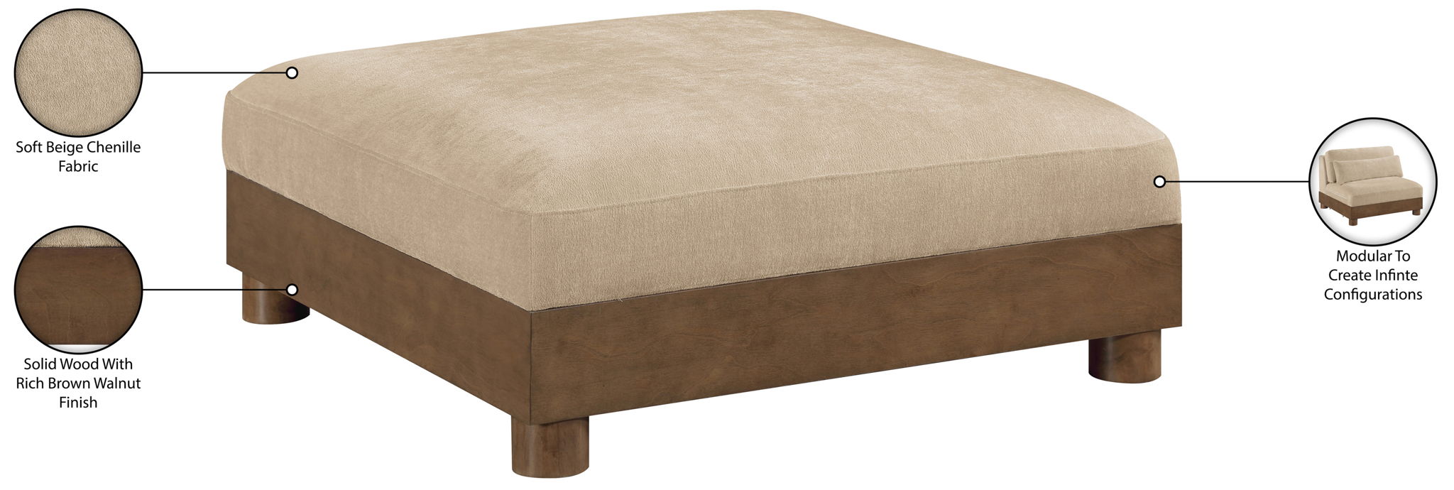Turin - Fabric Upholstered Modular Ottoman