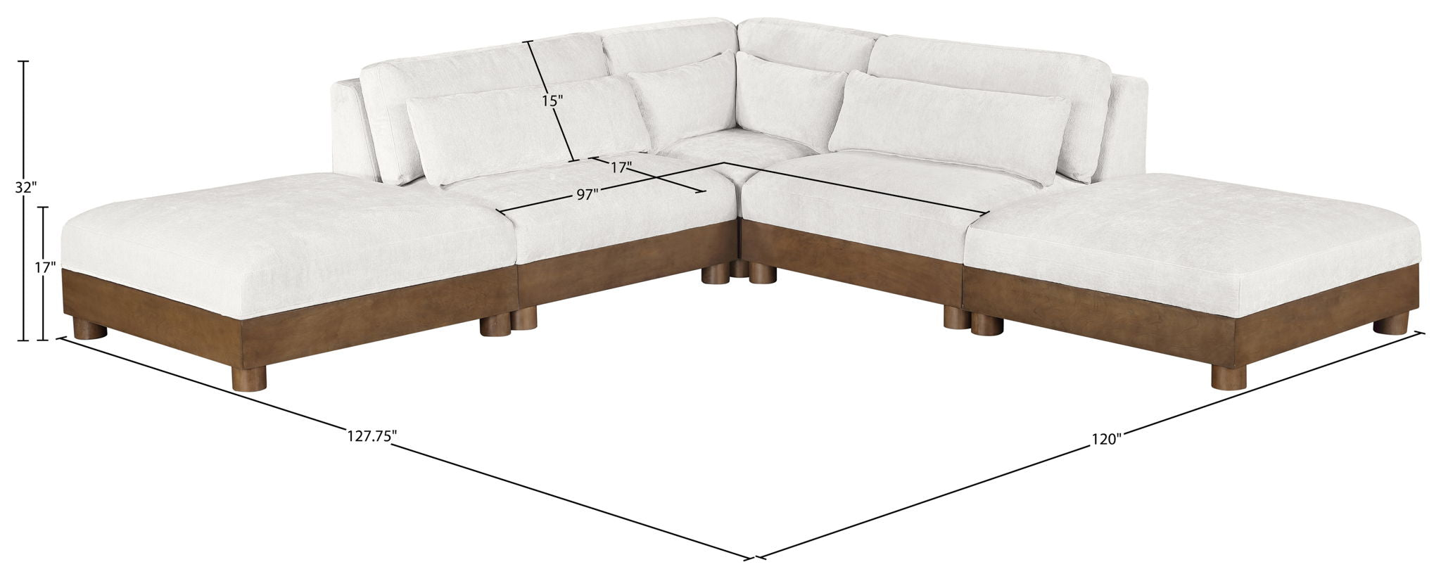 Turin - Chenille Fabric Upholstered Modular Sectional - Cream