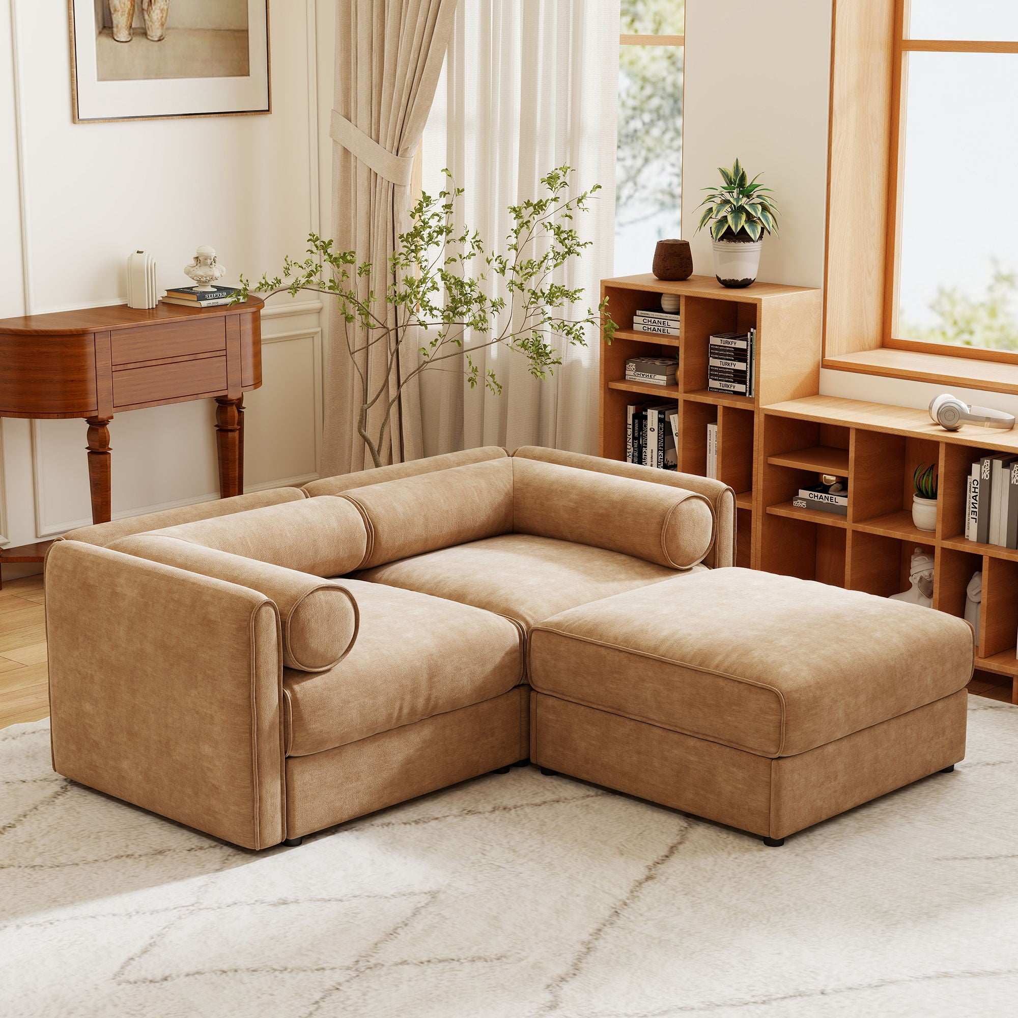 Contemporary Elegant Sofa With Storage And Ottoman