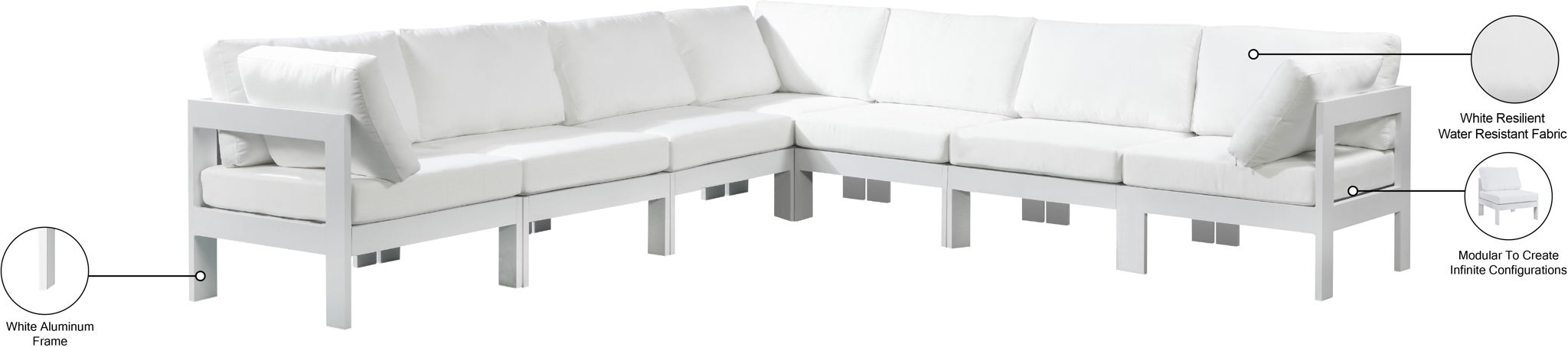 Nizuc - Outdoor Patio 7 Piece Modular Sectional With White Frame