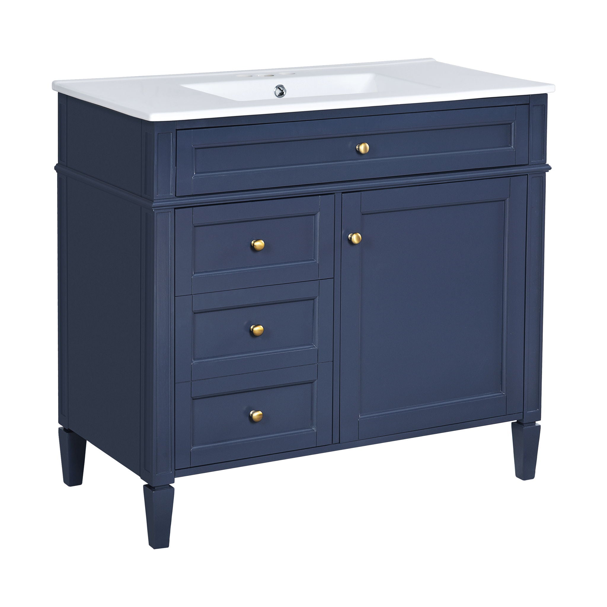 Bathroom Vanity With Mirror Cabinet, Single Sink With 2 Soft Closing Doors And 4 Drawers