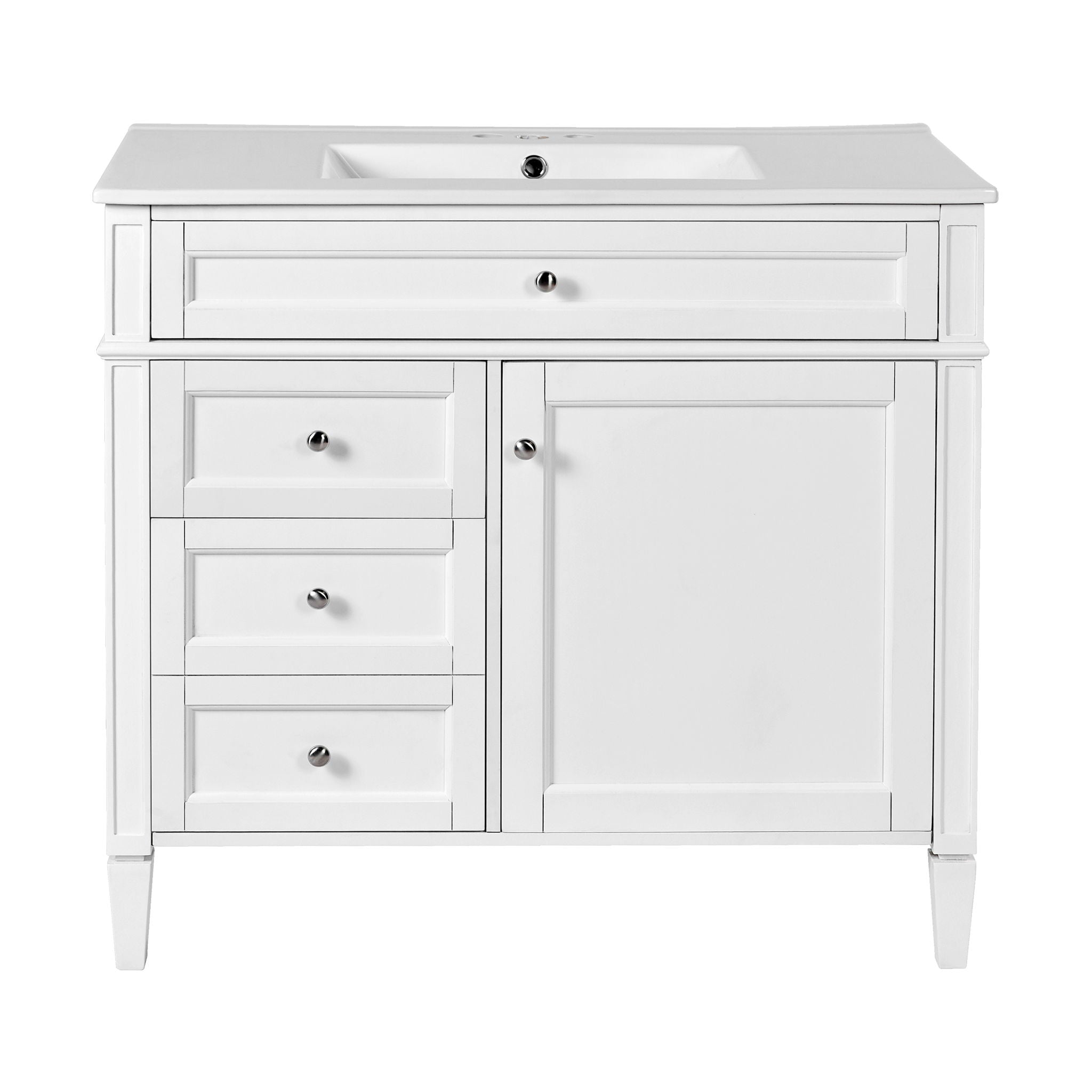 Bathroom Vanity With Mirror Cabinet, Single Sink With 2 Soft Closing Doors And 4 Drawers