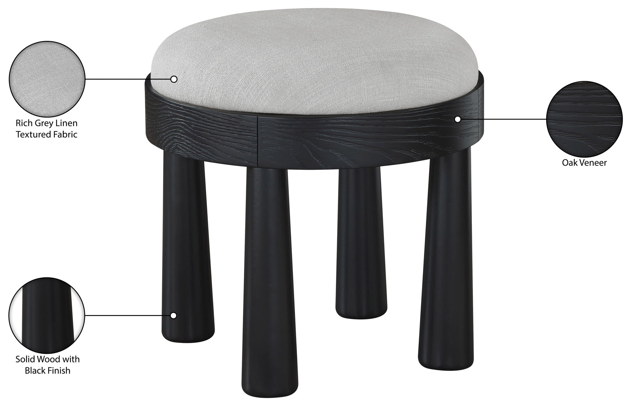 Larea - Linen Textured Fabric Ottoman - Black Base