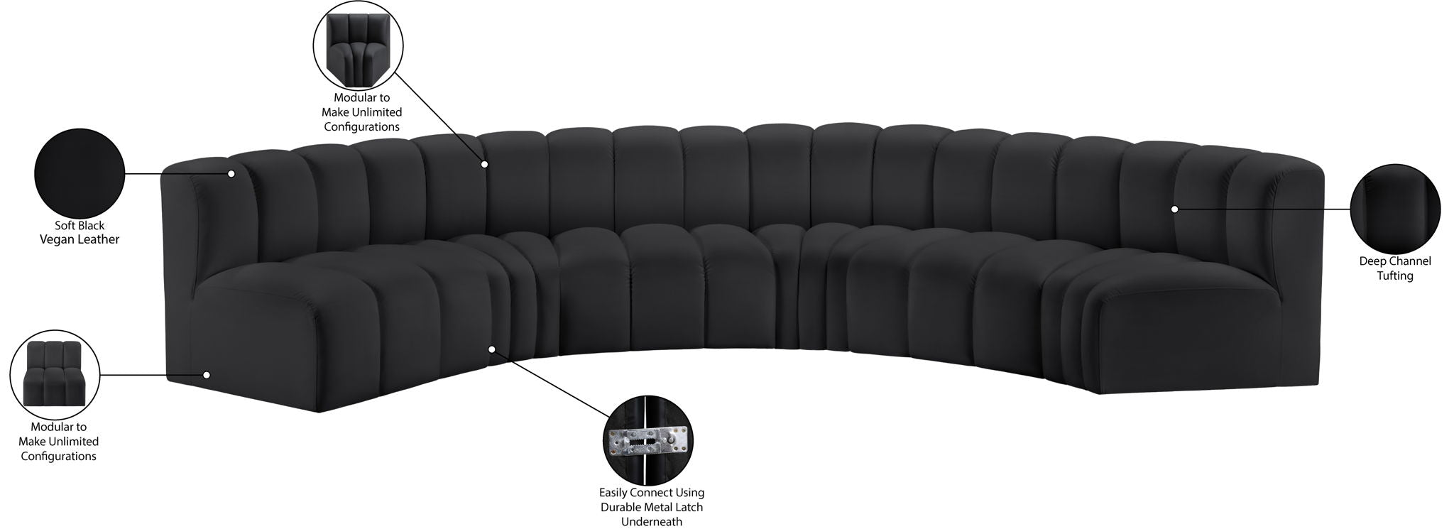 Arc - Faux Leather 6 Piece U-Shaped Modular Sofa