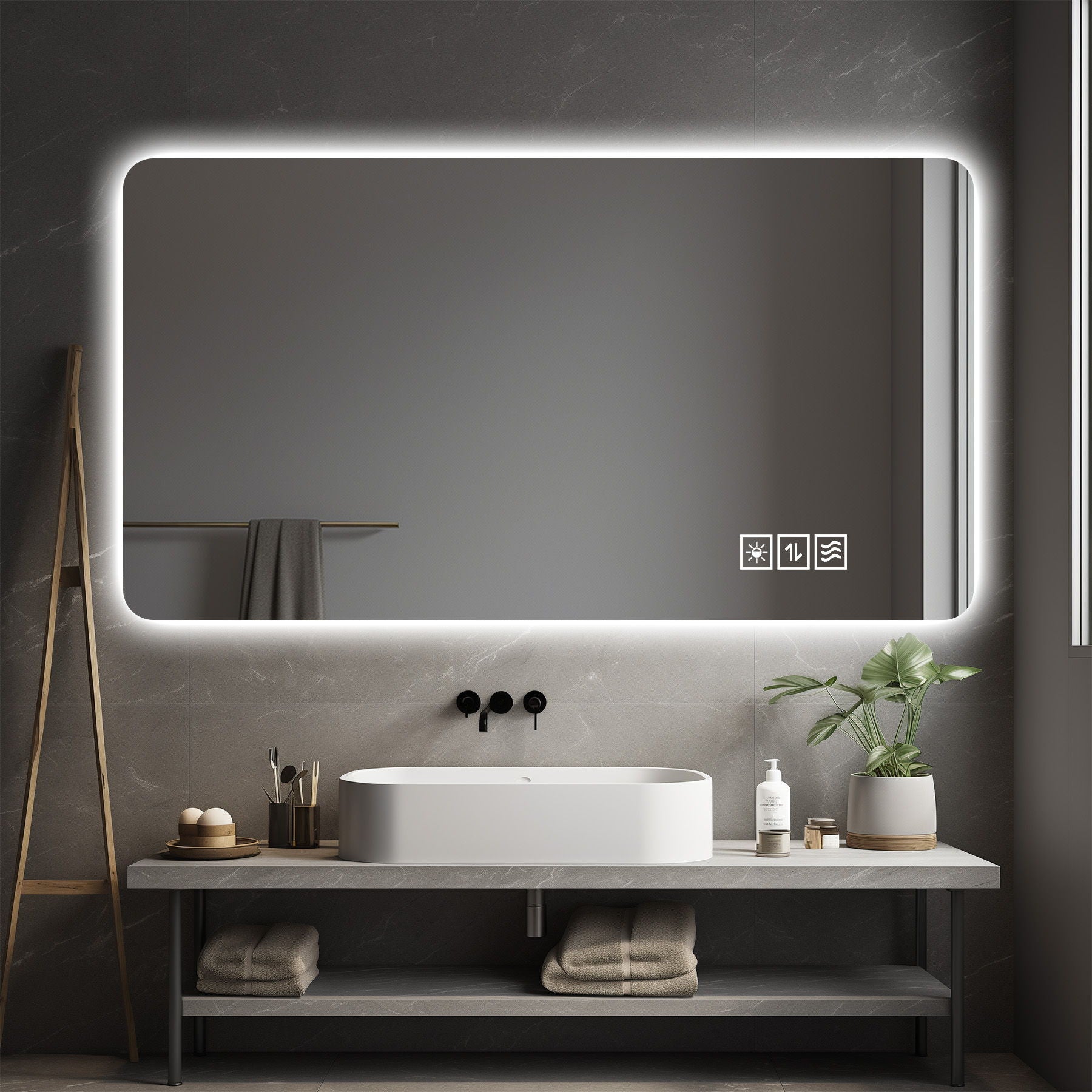 Wall Mounted Bathroom Full Length Makeup Mirror With 3 Color Lighting - Clear
