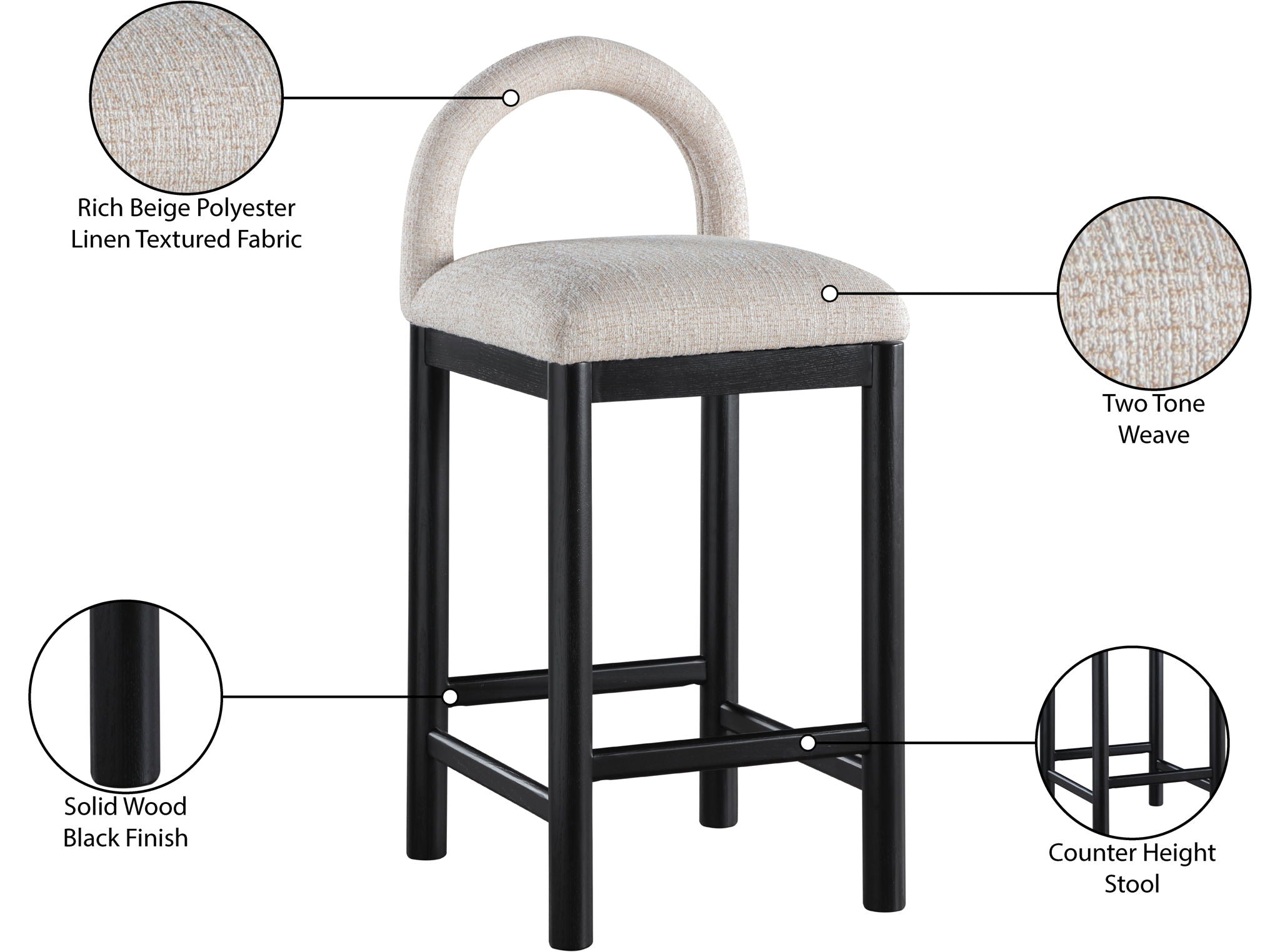 Conrad - Linen Counter Stool With Black Legs