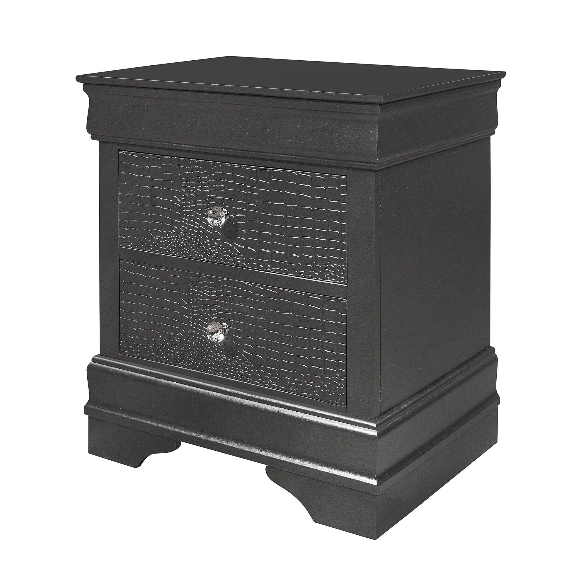 Shaker - 5 Pieces Bedroom Set With Crystal Inspired Tufted Headboard And LED Lighting
