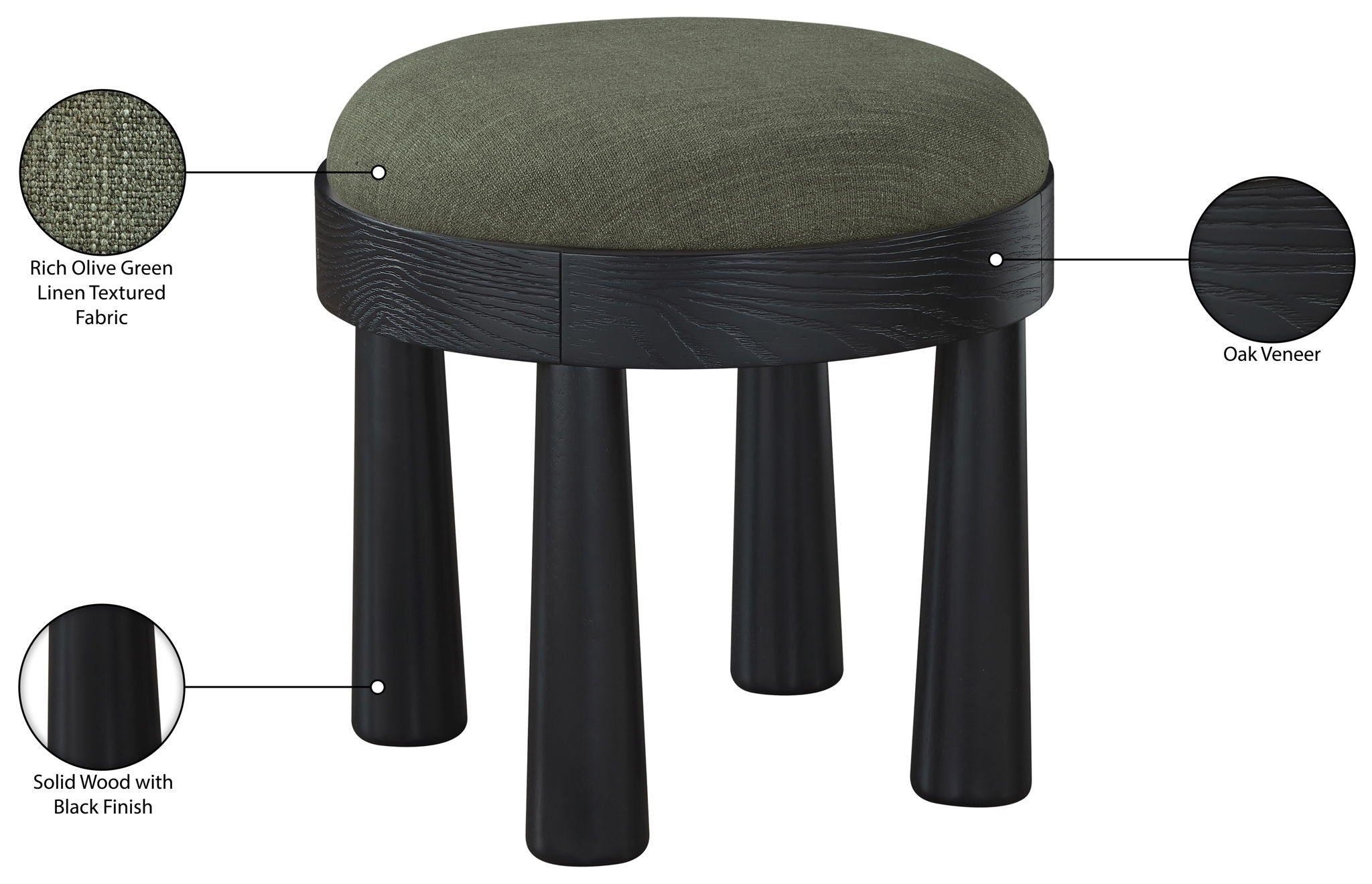 Larea - Linen Textured Fabric Ottoman - Black Base