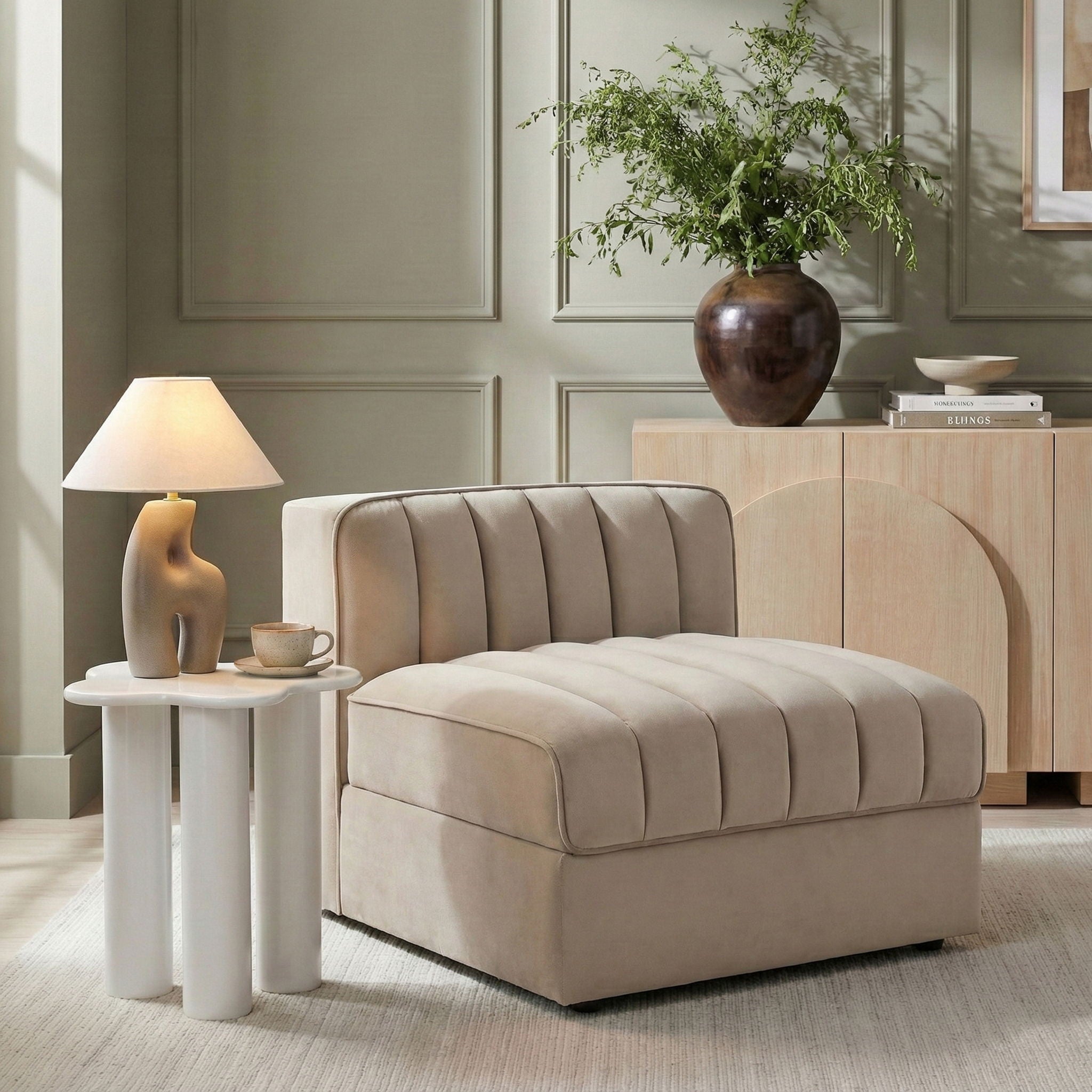 Rummi - Velvet Performance Fabric Upholstered Modular Armless Chair