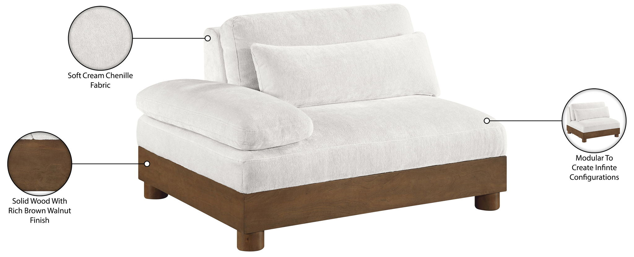 Turin - Chenille Fabric Upholstered Modular Arm Chair - Walnut Base