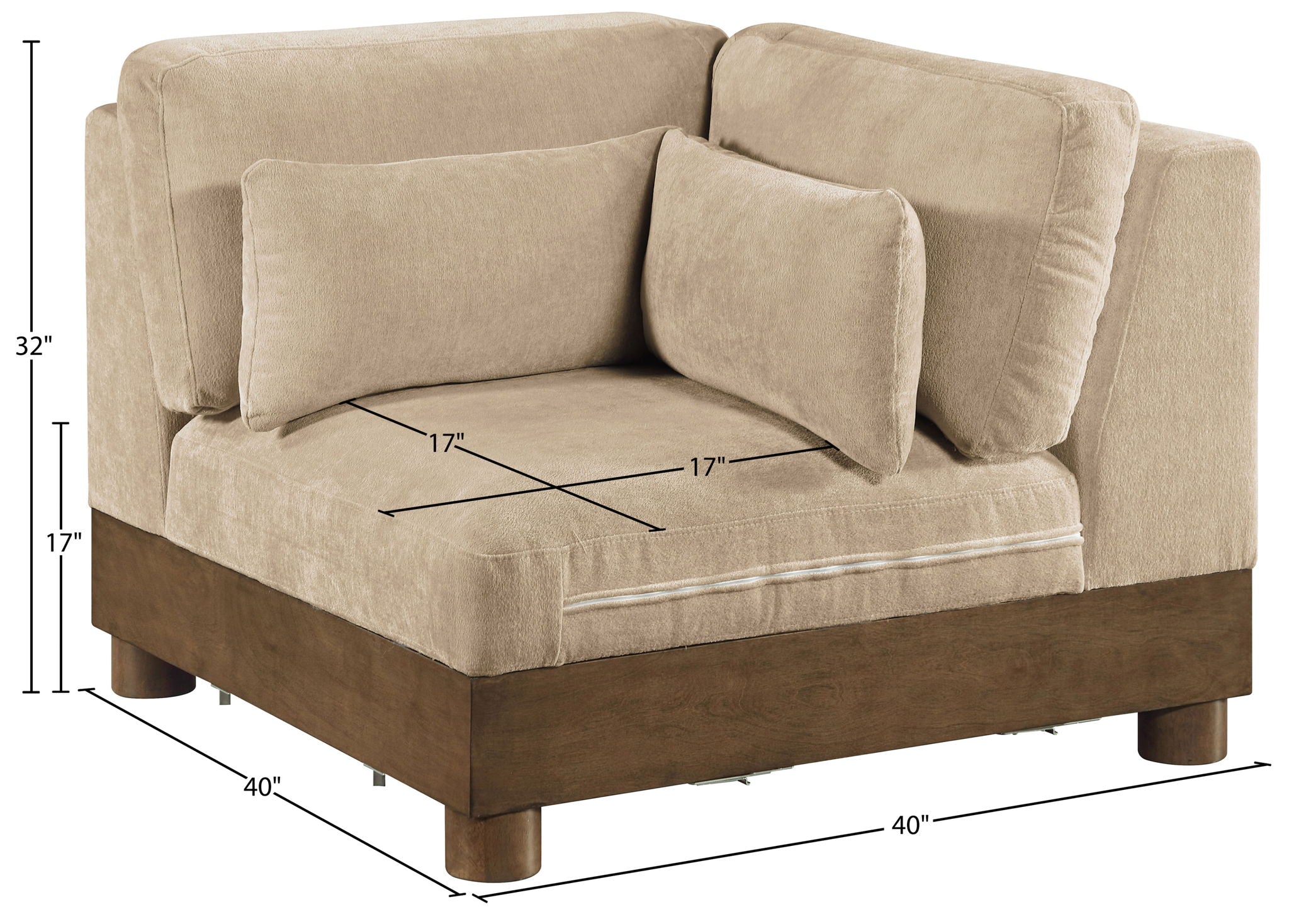 Turin - Chenille Fabric Upholstered Modular Corner Chair - Walnut Base