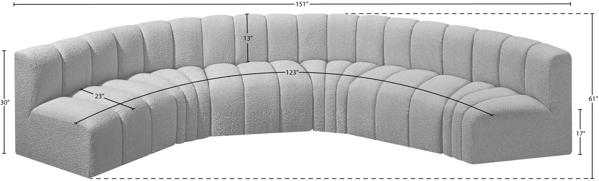 Arc - Boucle Fabric 6 Piece U-Shaped Modular Sofa